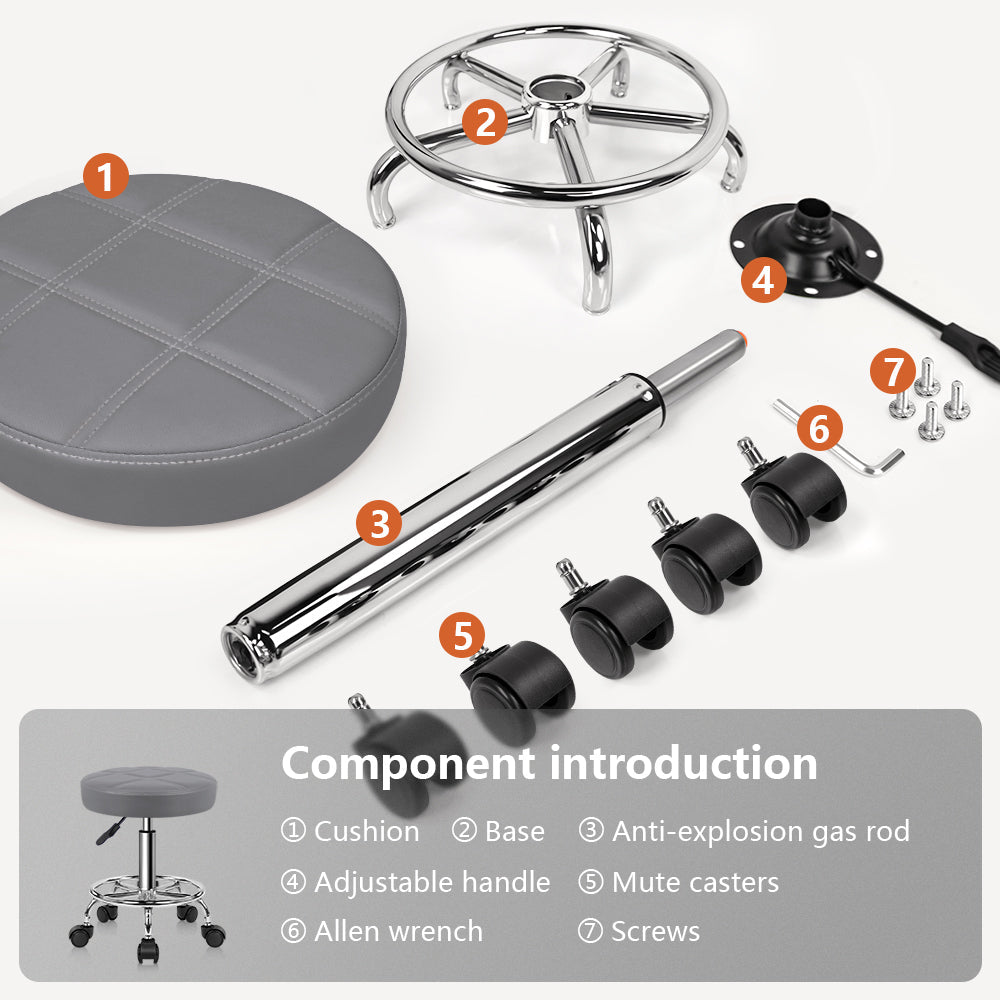Adjustable PU Leather Rolling Bar Stool With Swivel Wheels Casters