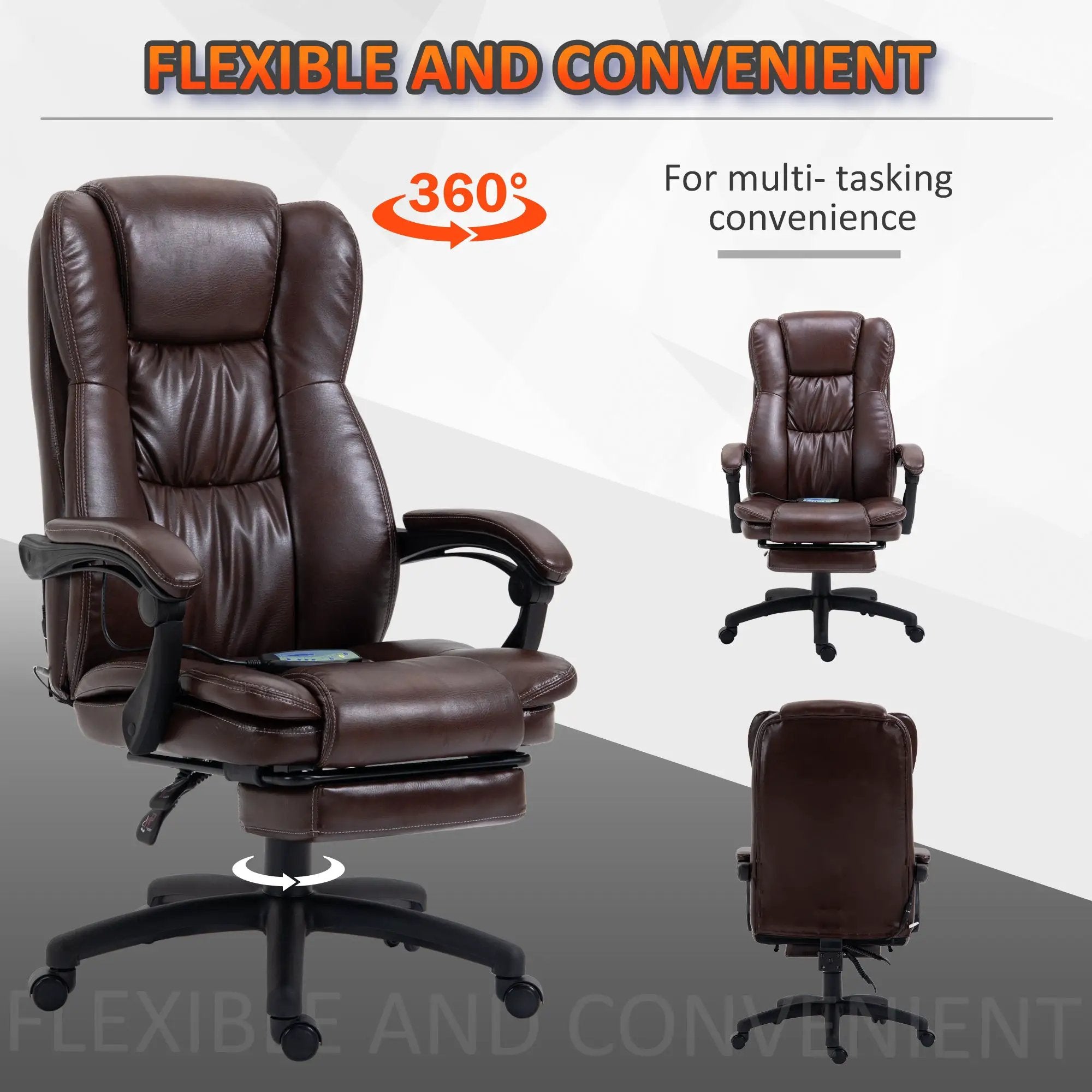 High Back Massage Office Chair with 6-Point Vibration, 5 Modes, Executive Chair, PU Leather Swivel Chair with Reclining Back, and Retractable Footrest, Brown by Doba