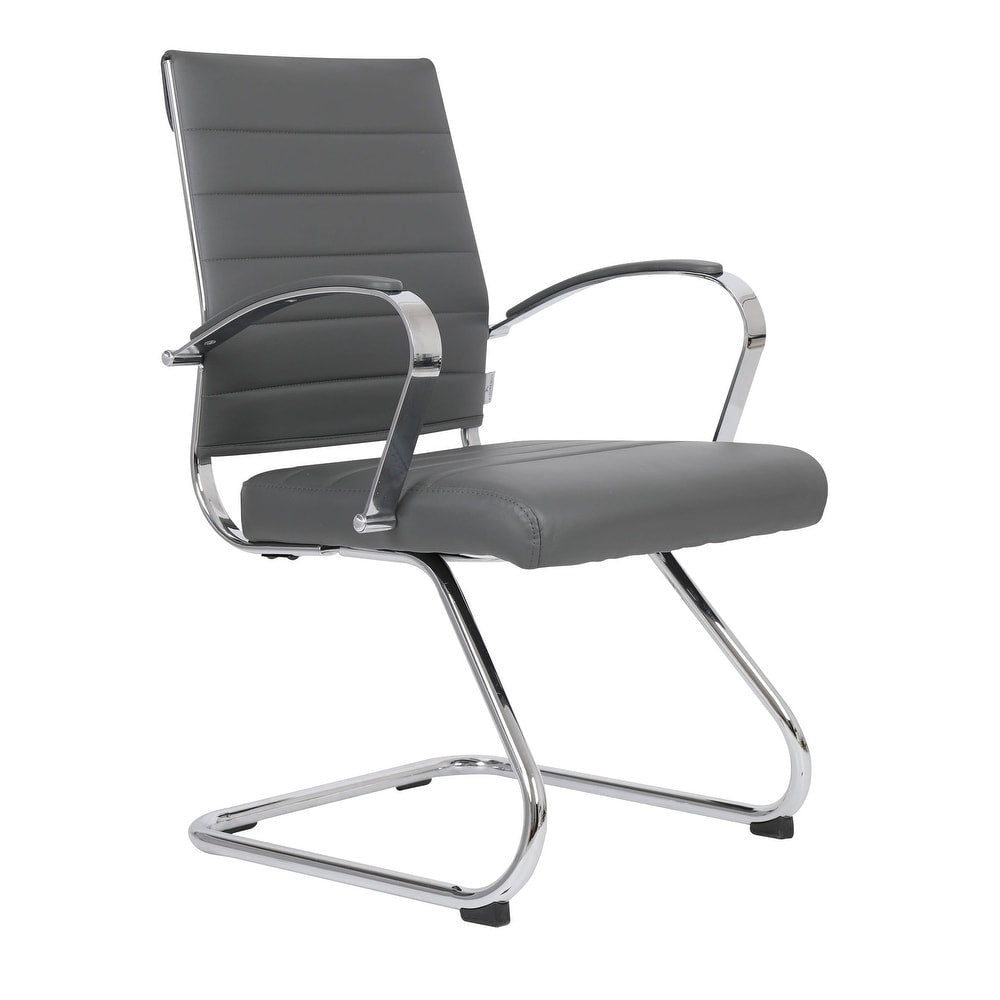24 PCS Benmar Leather Upholstered Computer Office Chair with Sled Base, Padded Armrests for Home or Office - Grey