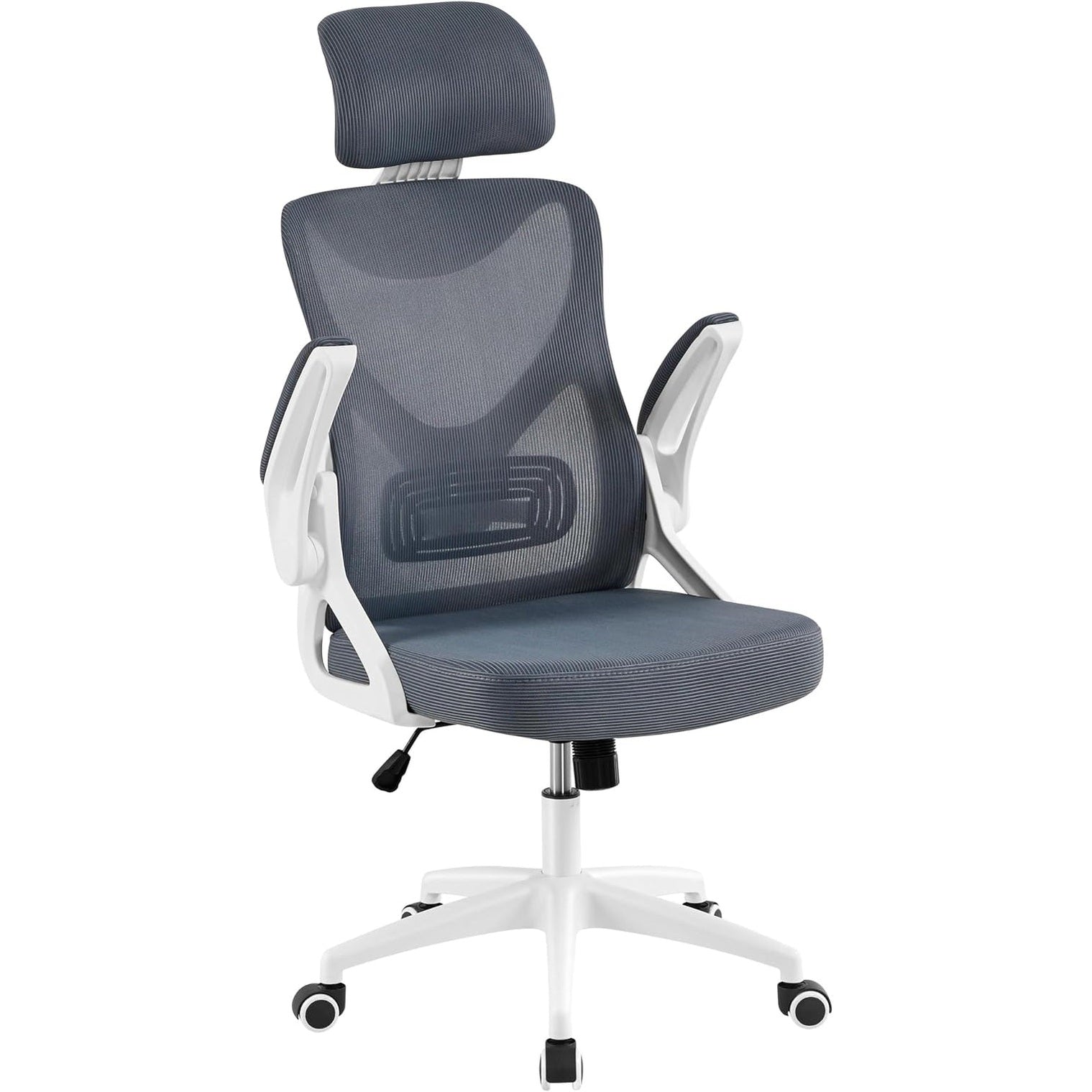 Yaheetech Ergonomic Office Chair with Headrest, Lumbar Support, White/Gray | Breathable Mesh High-Back Adjustable Headrest, Padded Seat, and Flip-Up Armrests Supports Your Back and Neck, Holds 300Lb