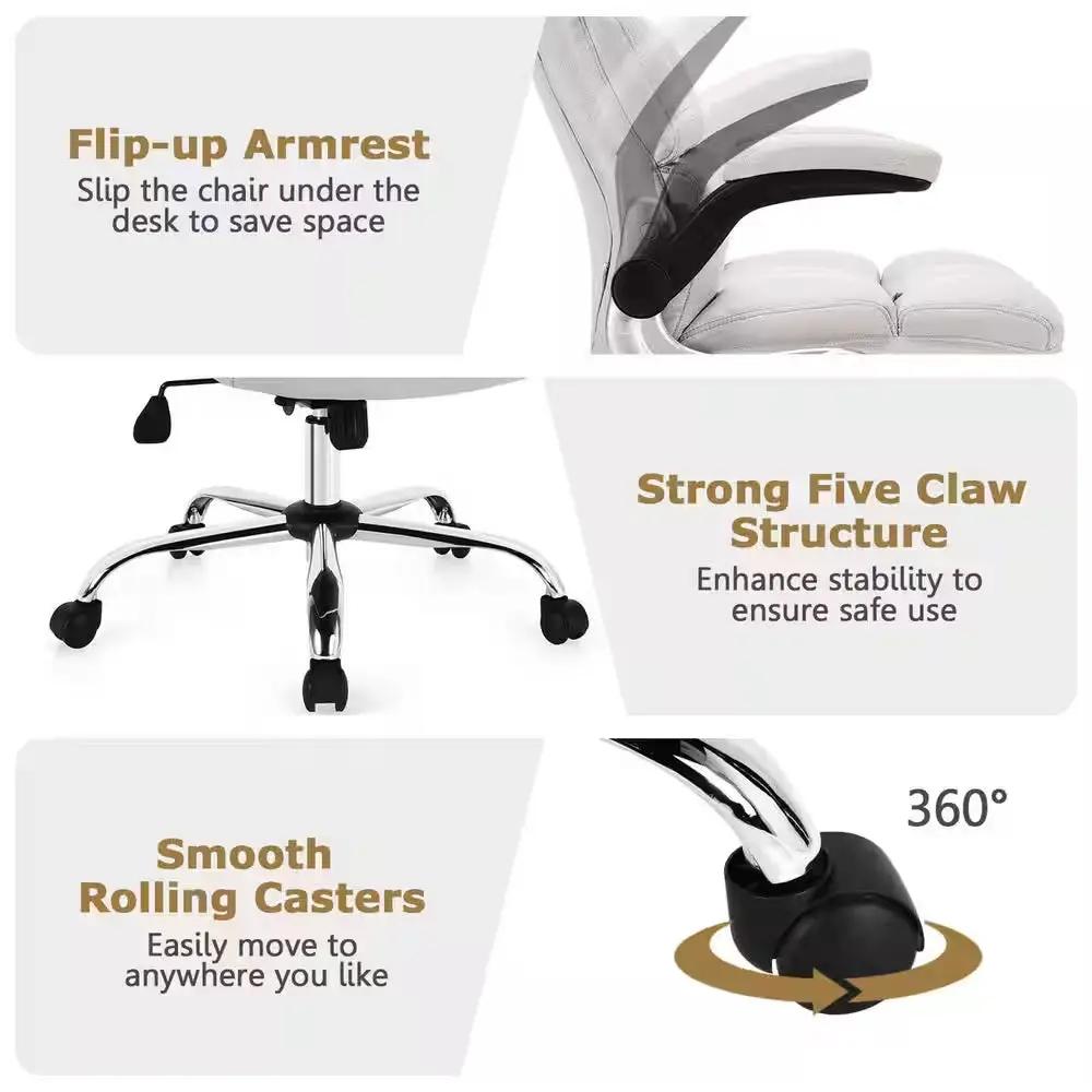 High Back Big and Tall Office Chair Adjustable Swivel Withflip-Up Arm Beige