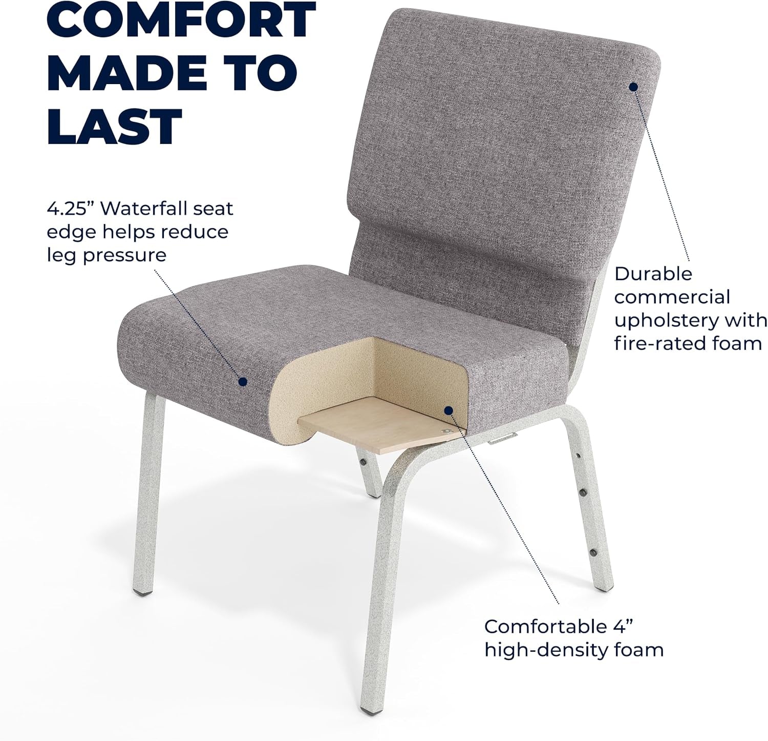 Flash Furniture HERCULES Series 21''W Stacking Church Chair in Gray Fabric - Silver Vein Frame