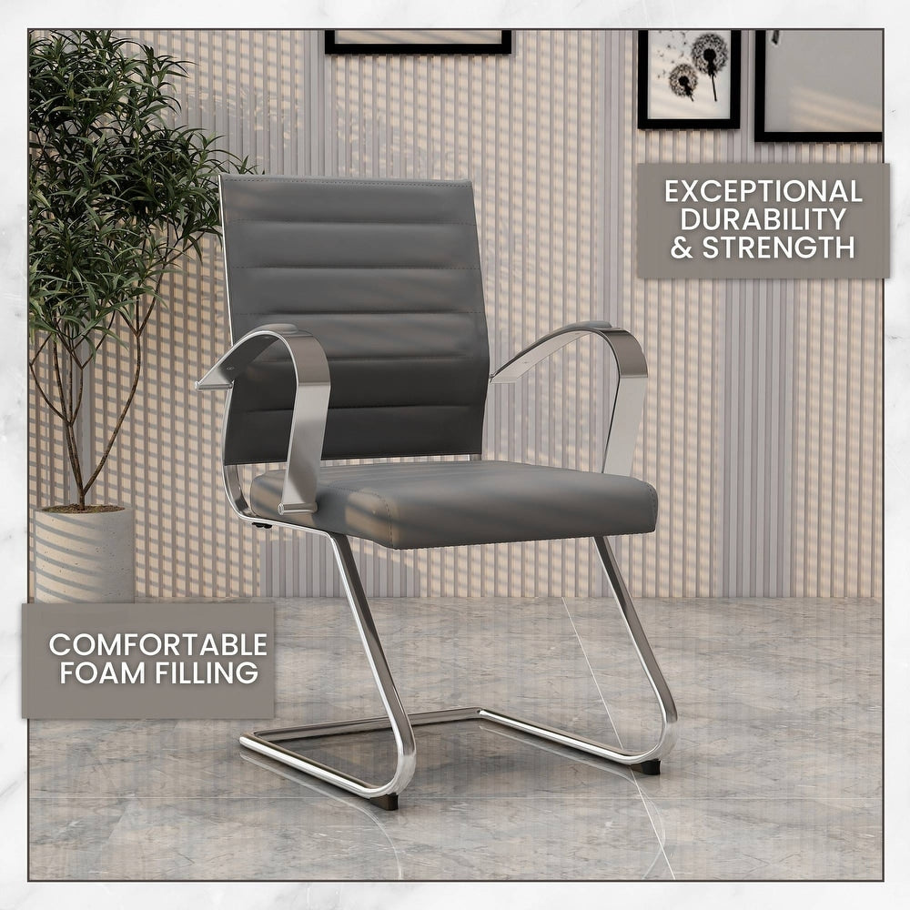 24 PCS Benmar Leather Upholstered Computer Office Chair with Sled Base, Padded Armrests for Home or Office - Grey