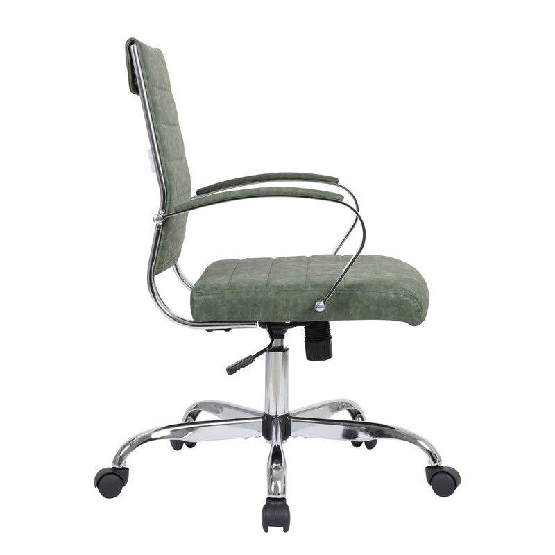 30 PCS Benmar Leather Office Desk Computer Chair with Ribbed Seat and Steel Frame - Green