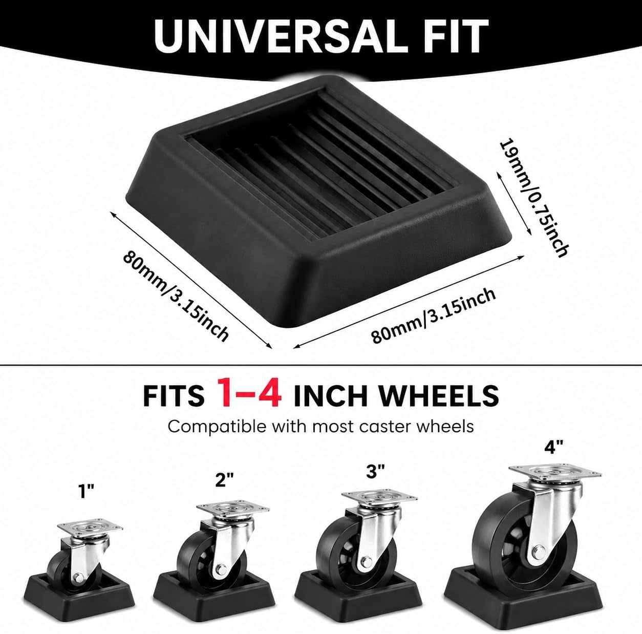 3.15"*3.15" Non Slip Furniture Pads Wheel Stoppers for Office Chairs Beds Couches Prevent Sliding on Carpet Hard Floors Fits 1-4 Inch Wheels Silicone Caster Cups Durable Grips (9 PCS)