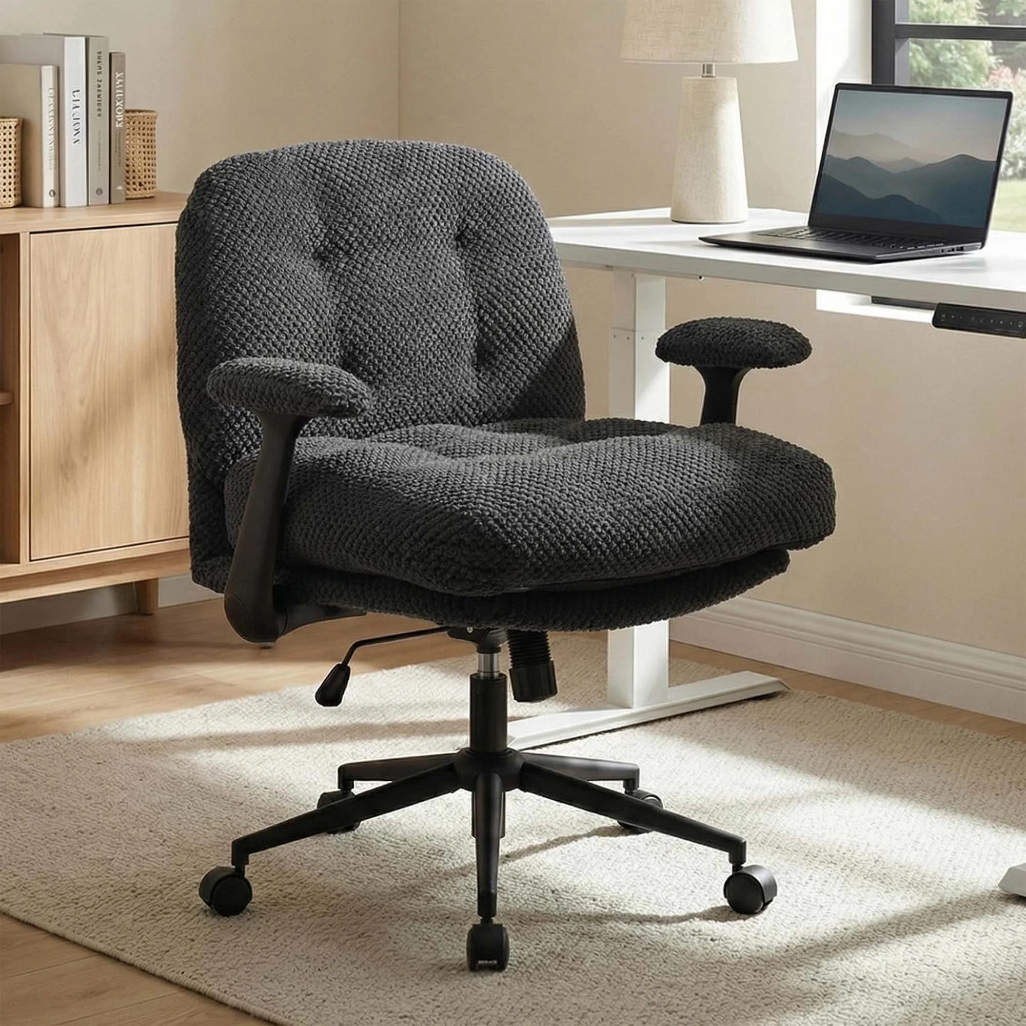 Black Pineapple Textured Chenille Swivel Desk Chair - Platinum-Level Office Chairs