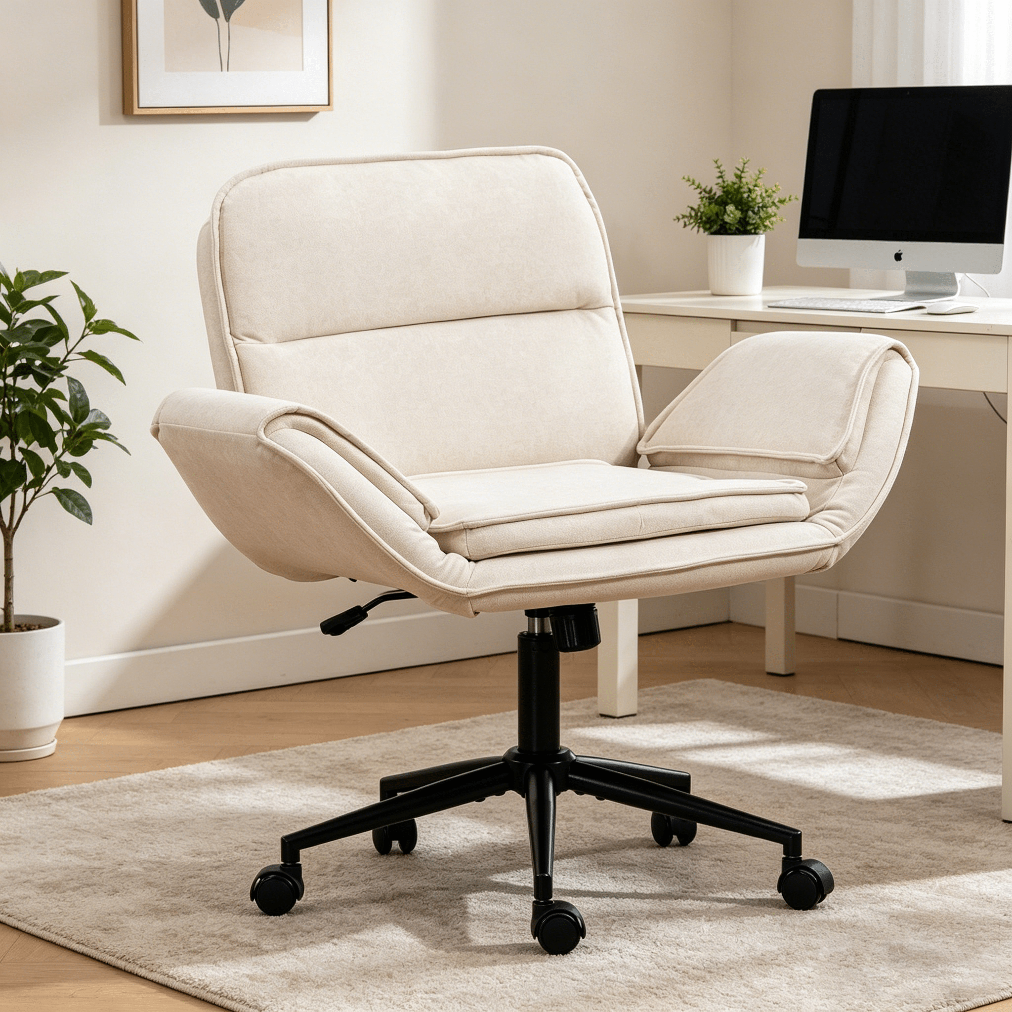 Beige Cat Scratch Resistant Fabric Swivel Desk Chair