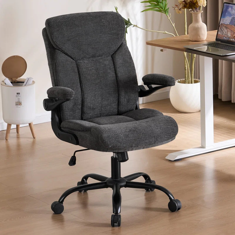 Office Chair, Ergonomic Computer Chair with Flip-Up Arms Desk Chairs Comfy PU Leather Executive Mid Back Support Adjustable Height Tilt Lock Swivel Rolling Wheels,