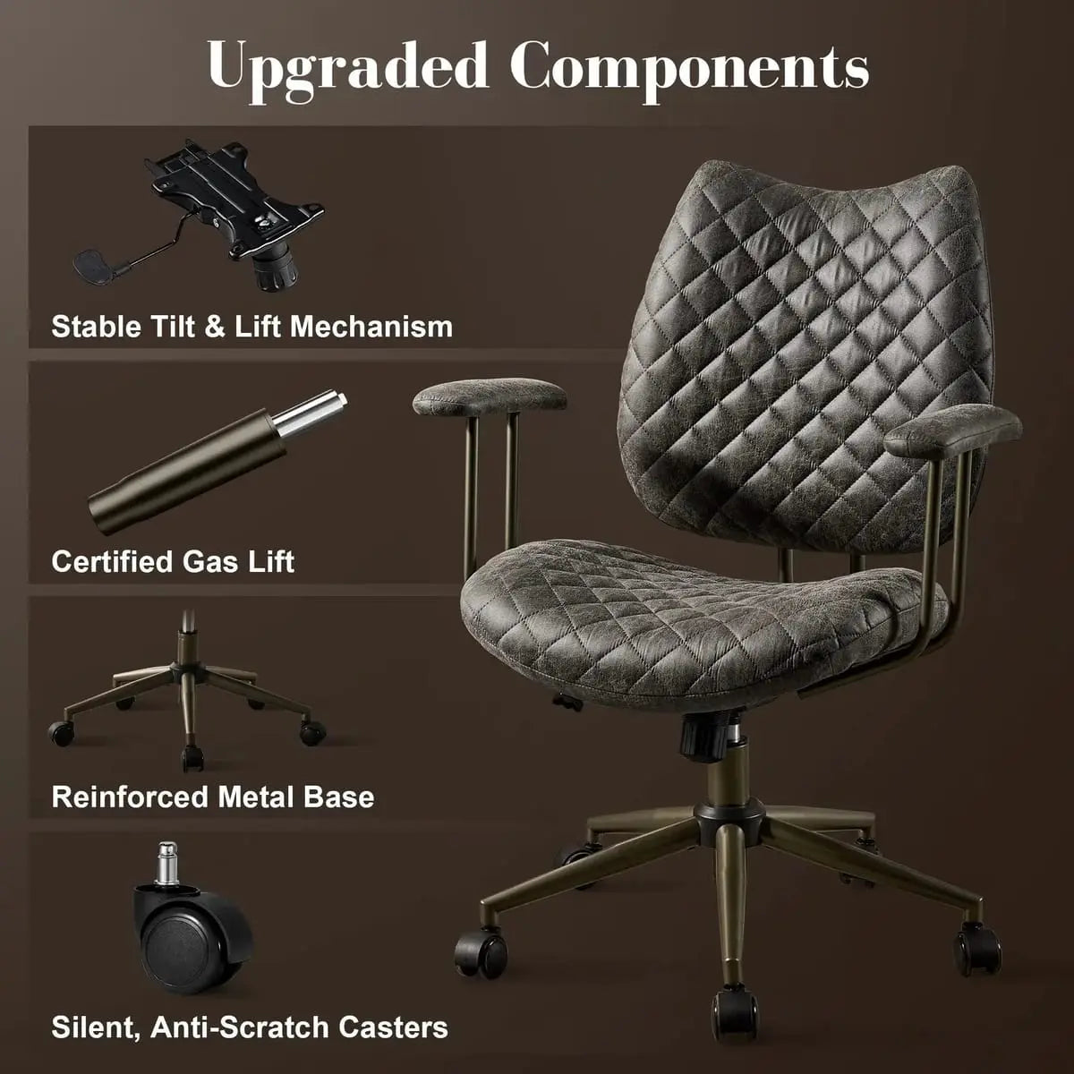 HOOOWOOO Mid-Century Leather Ergonomic Adjustable Swivel Office Chair