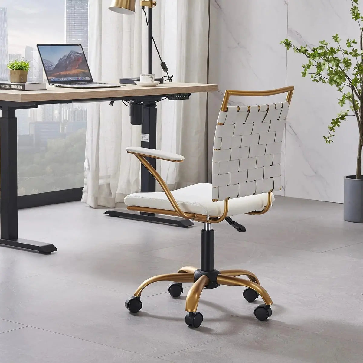 CAROCC Home Office Desk Chair Gold with Throw Pillow