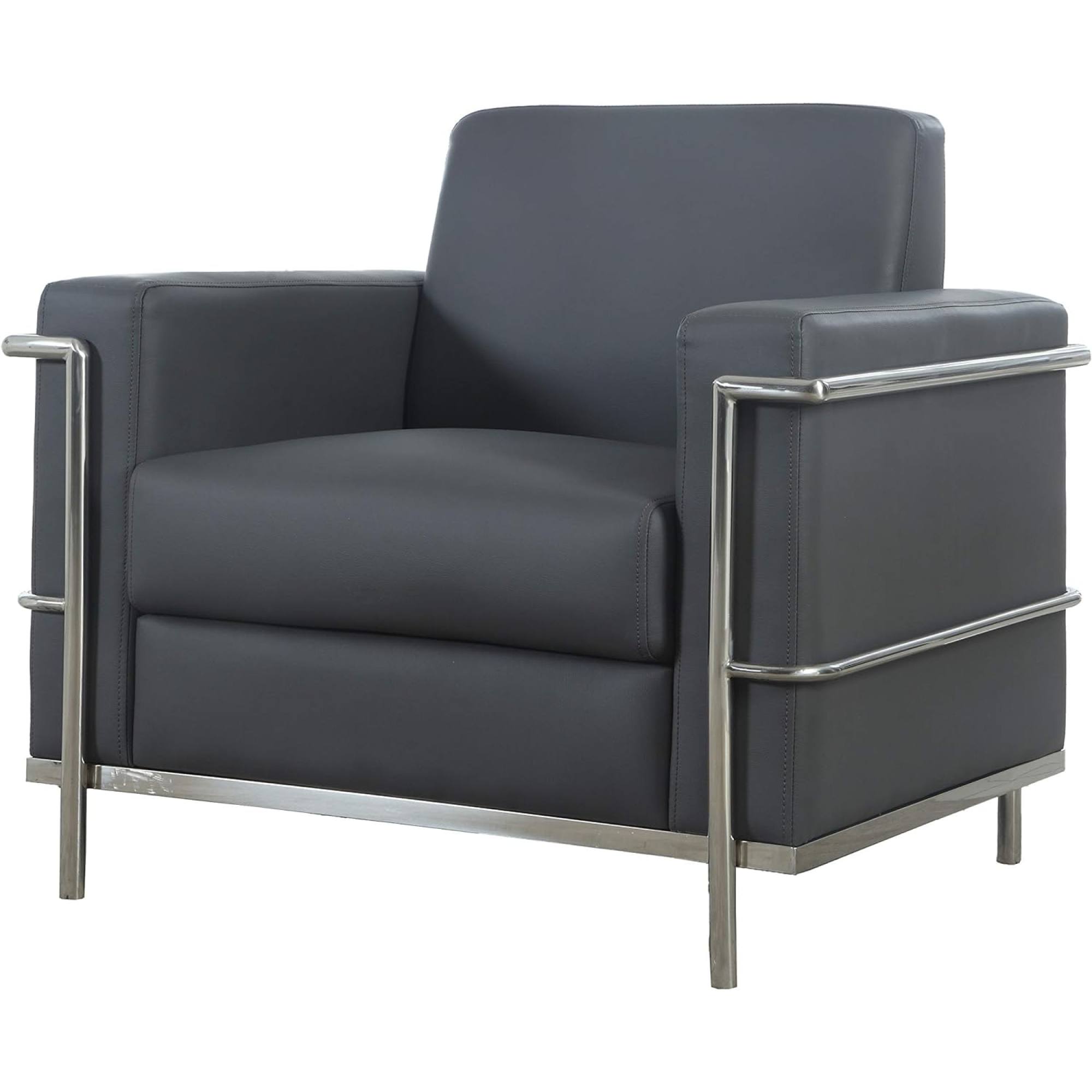 Light Gray Faux Leather Accent Club Chair with Chrome Frame - front angle view on white background