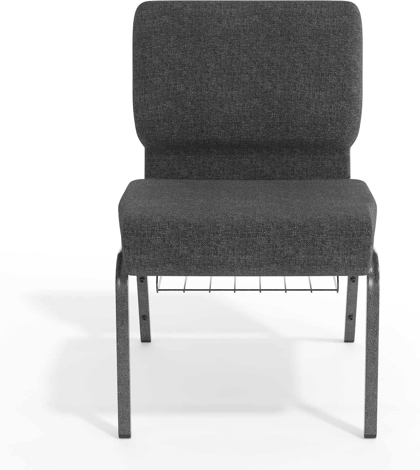 Flash Furniture HERCULES Series 21''W Church Chair in Dark Gray Fabric with Book Rack - Silver Vein Frame