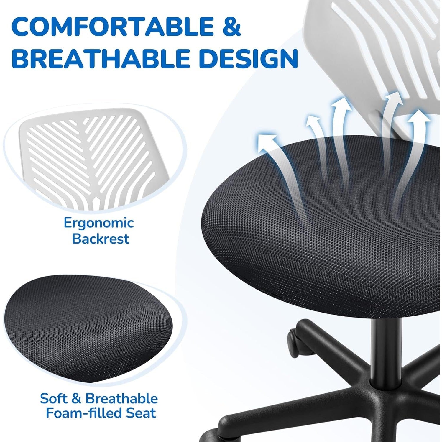 Yaheetech Small Desk Chair, Armless Adjustable Swivel Seat, Dark Grey | Padded Mesh Seat and Ventilated Resin Back, Compact Armless Frame Rolls and Adjusts for Study and Small Desks, Holds 300 Lb.