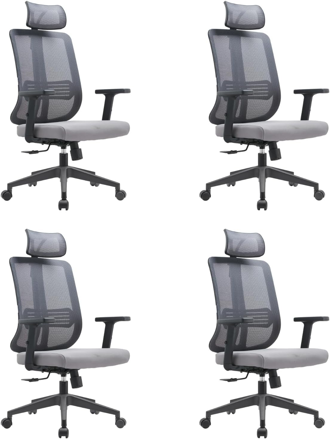 Leisuremod Office Chair, Adjustable Height Arm & Headrest, Upholstered Black Cotton Fabric Foam Filled Seat with White Mesh High Back, Modern Ergonomic Chair, 360 Degree Swivel & Tilt, Nift Series