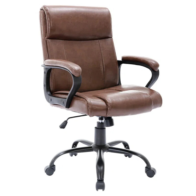 Girsham Office Chair Mid Back Desk Adjustable High Ergonomic Computer Chair Soft Armrests PU Leather with Lumbar Support