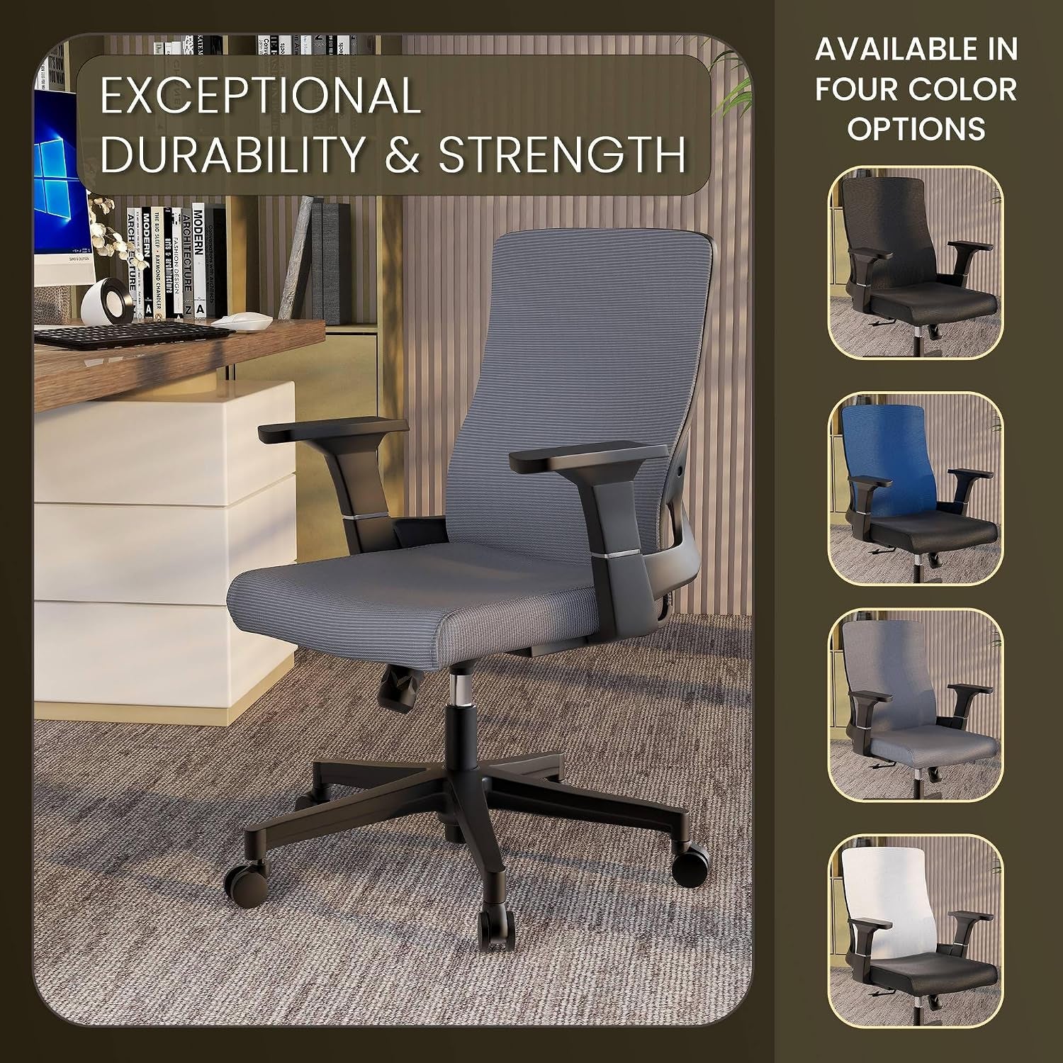 Leisuremod Ergonomic Office Chair, 360 Degree Swivel & Tilt with Rolling Wheels, Adjustable Height, Grey