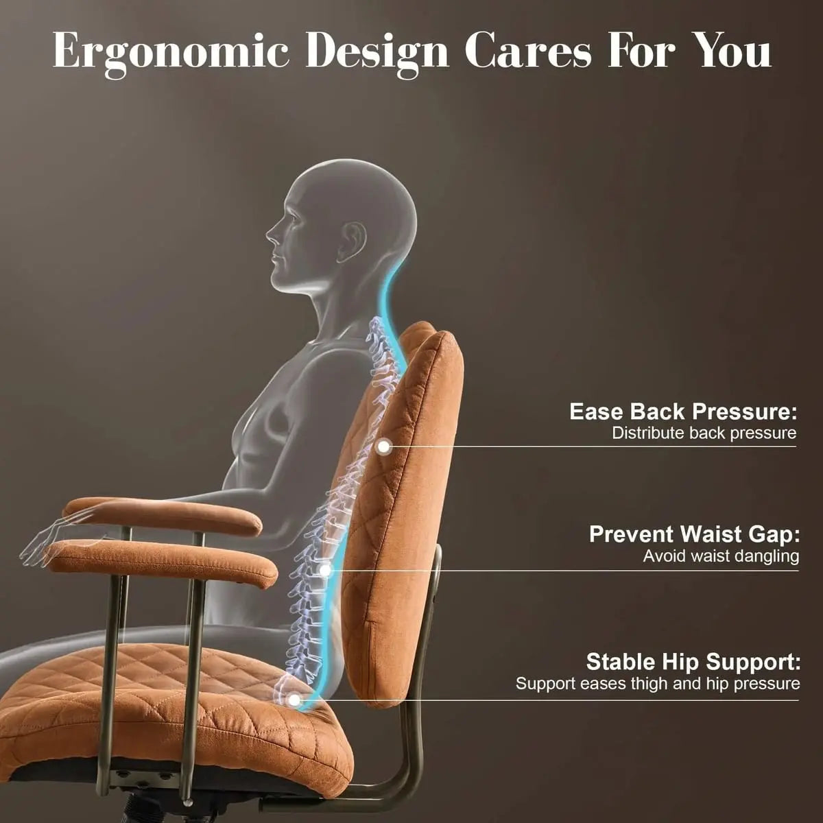 HOOOWOOO Mid-Century Leather Ergonomic Adjustable Swivel Office Chair