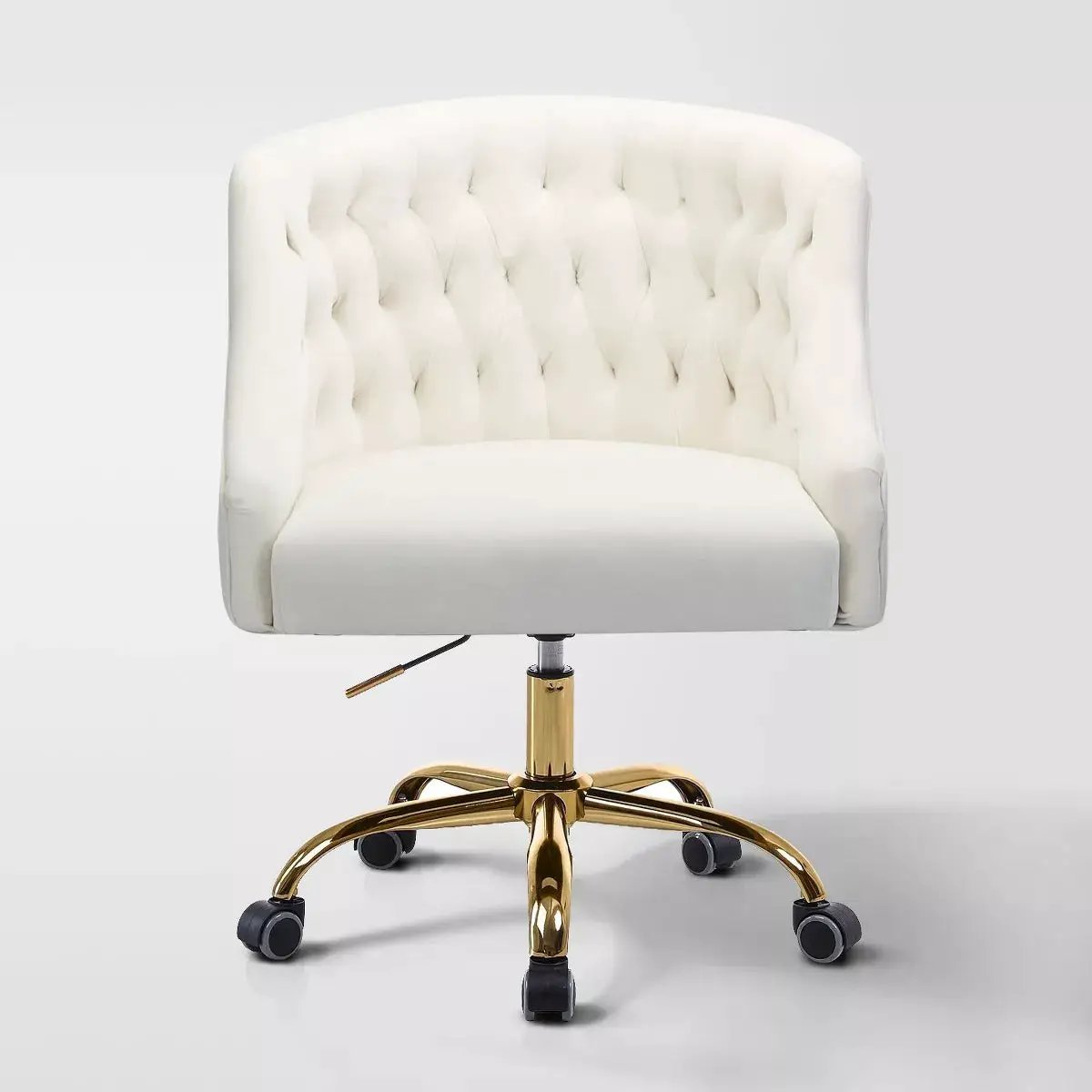 Anika Modern Velvet Height-Adjustable Swivel Task Office Chair with Button-Tufted Back and Gold Base | Karat Home