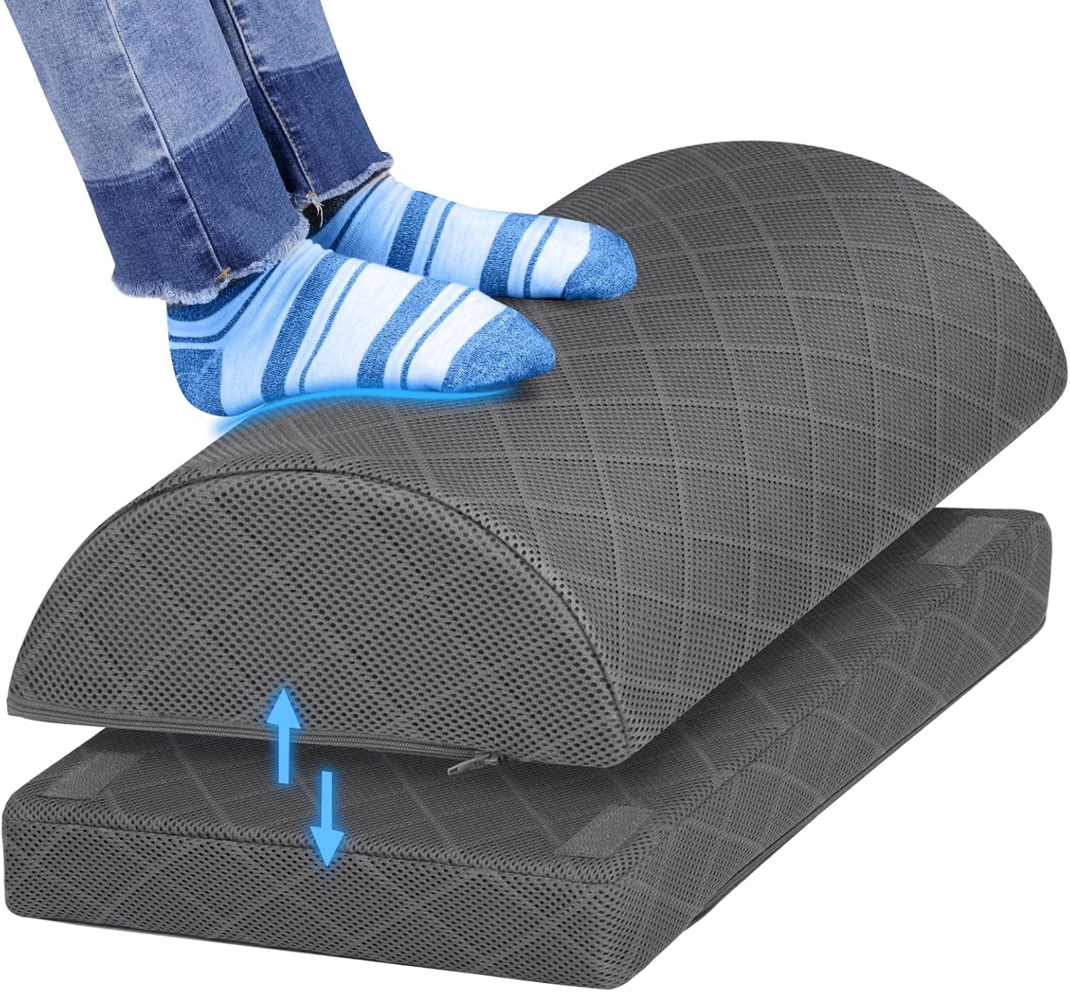 Cushzone Foot Rest for under Desk at Work, Grey | 2-Height Adjustable Foot Stool for Office and Home, Office Desk Accessories, Ergonomic Foot Support