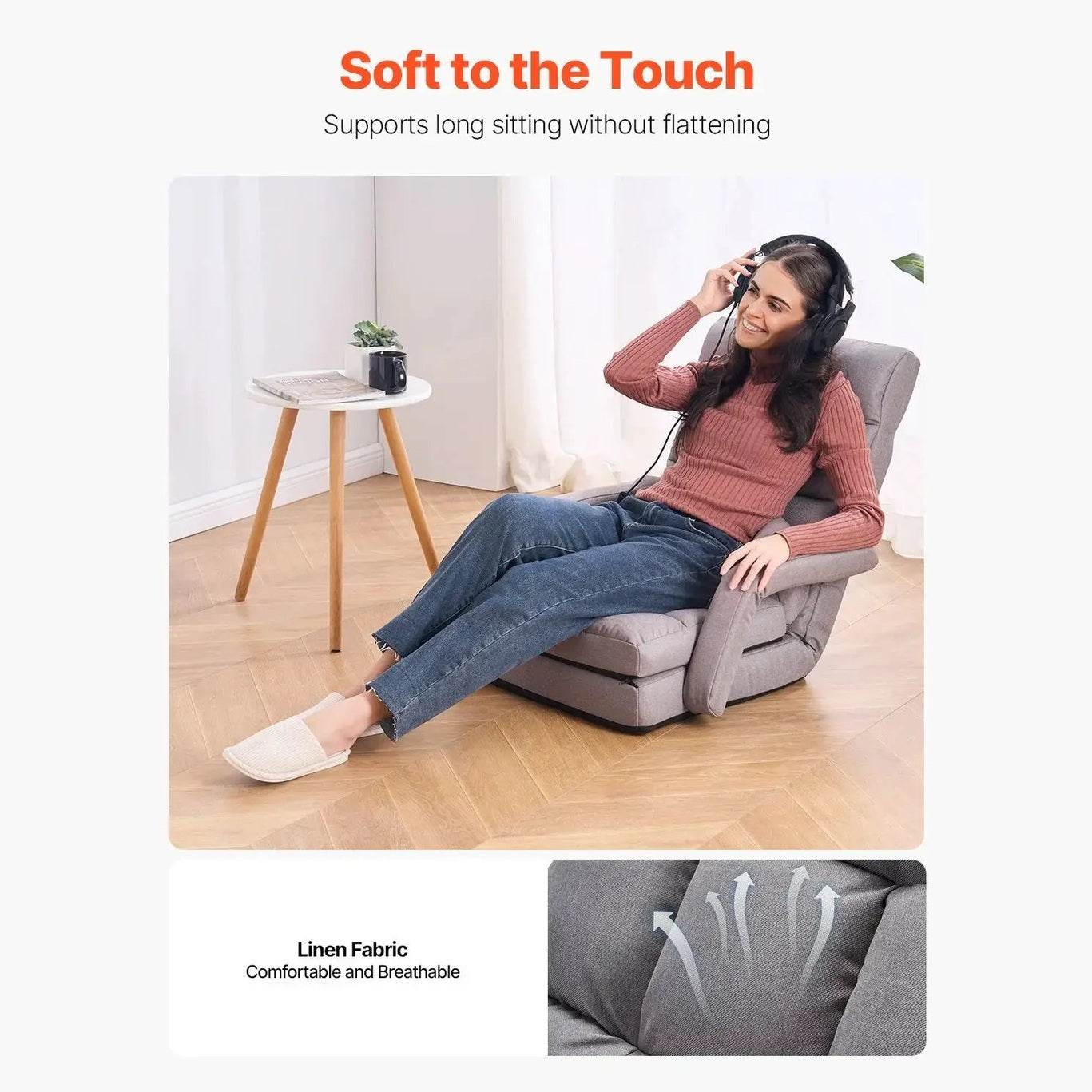 Gray Floor Chair Folding Sofa Lounger With 5 Adjustable Positions by Platinum-Level Office Chairs