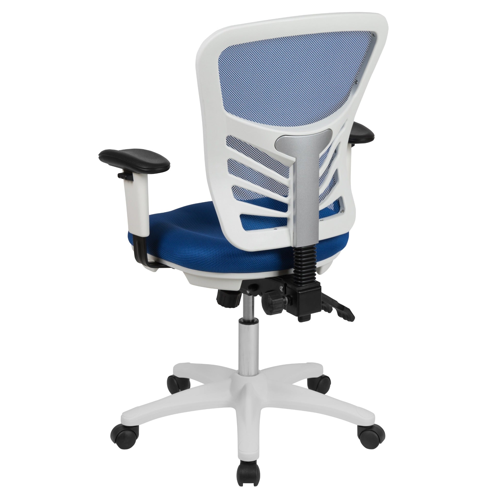 Mid-Back Blue Mesh Multifunction Executive Swivel Office Chair with White Frame