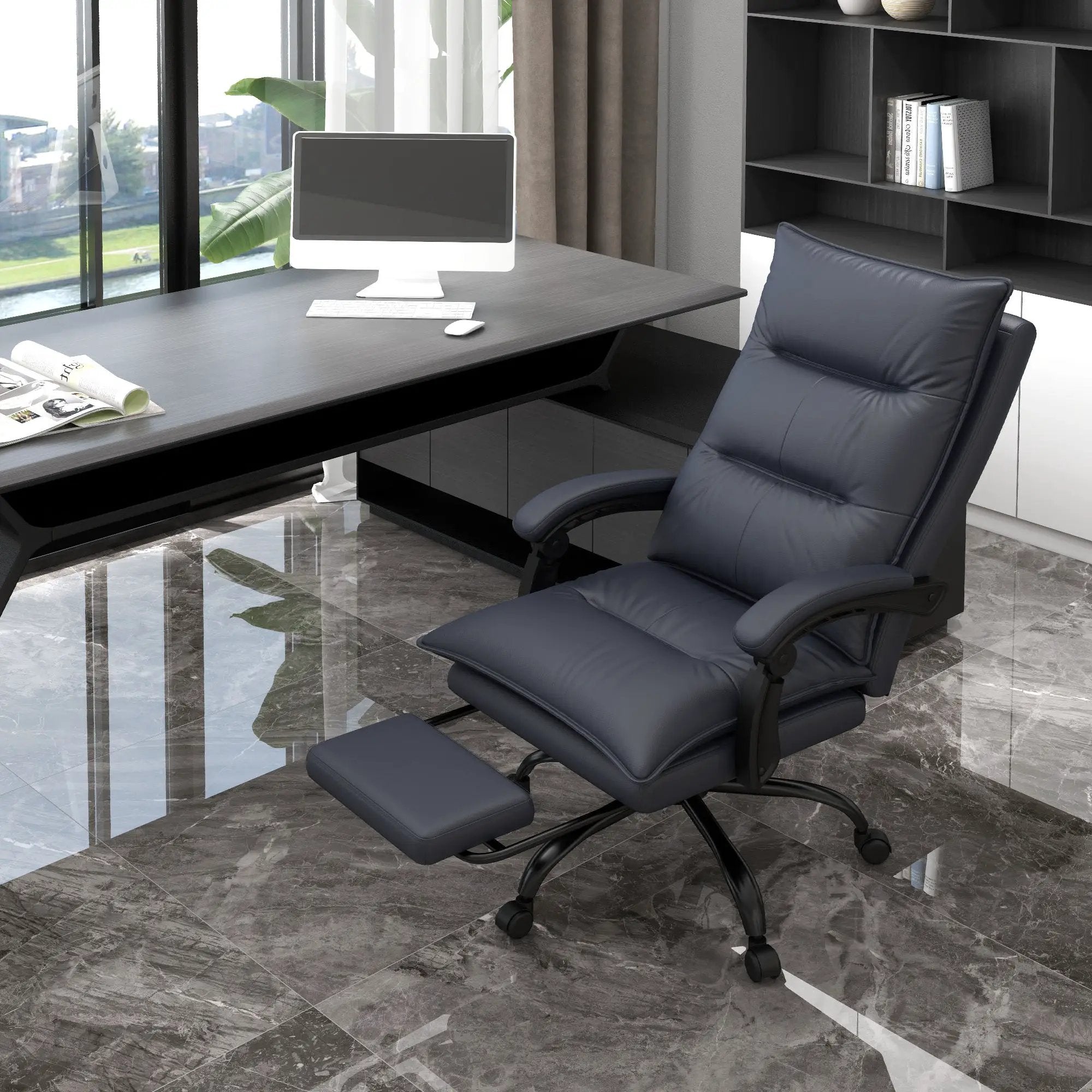 Executive Massage Office Chair with 6 Vibration Points, Microfiber Computer Desk Chair, Heated Reclining Chair with Footrest, Armrest, Double Padding, Charcoal Gray by Doba