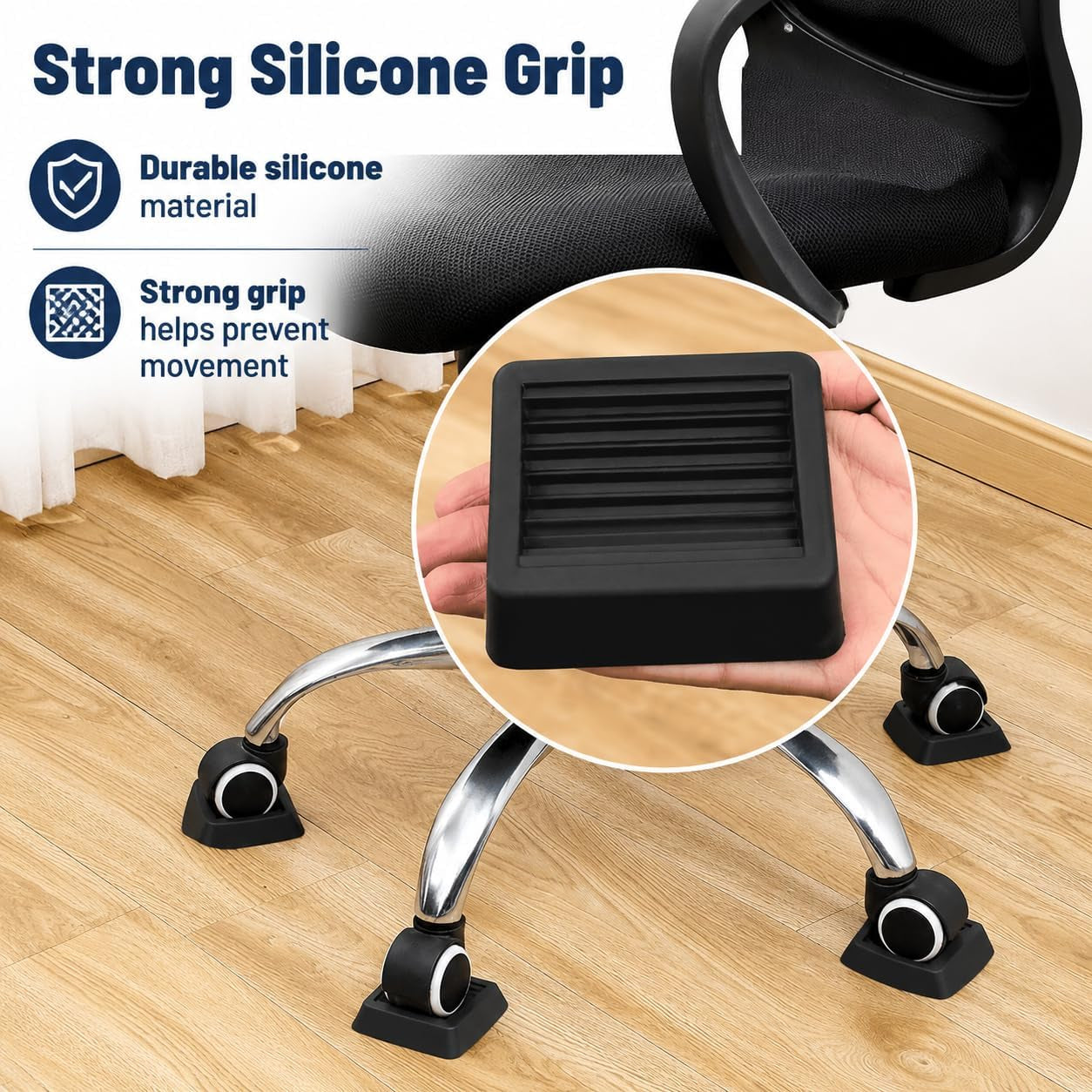 3.15"*3.15" Non Slip Furniture Pads Wheel Stoppers for Office Chairs Beds Couches Prevent Sliding on Carpet Hard Floors Fits 1-4 Inch Wheels Silicone Caster Cups Durable Grips (9 PCS)