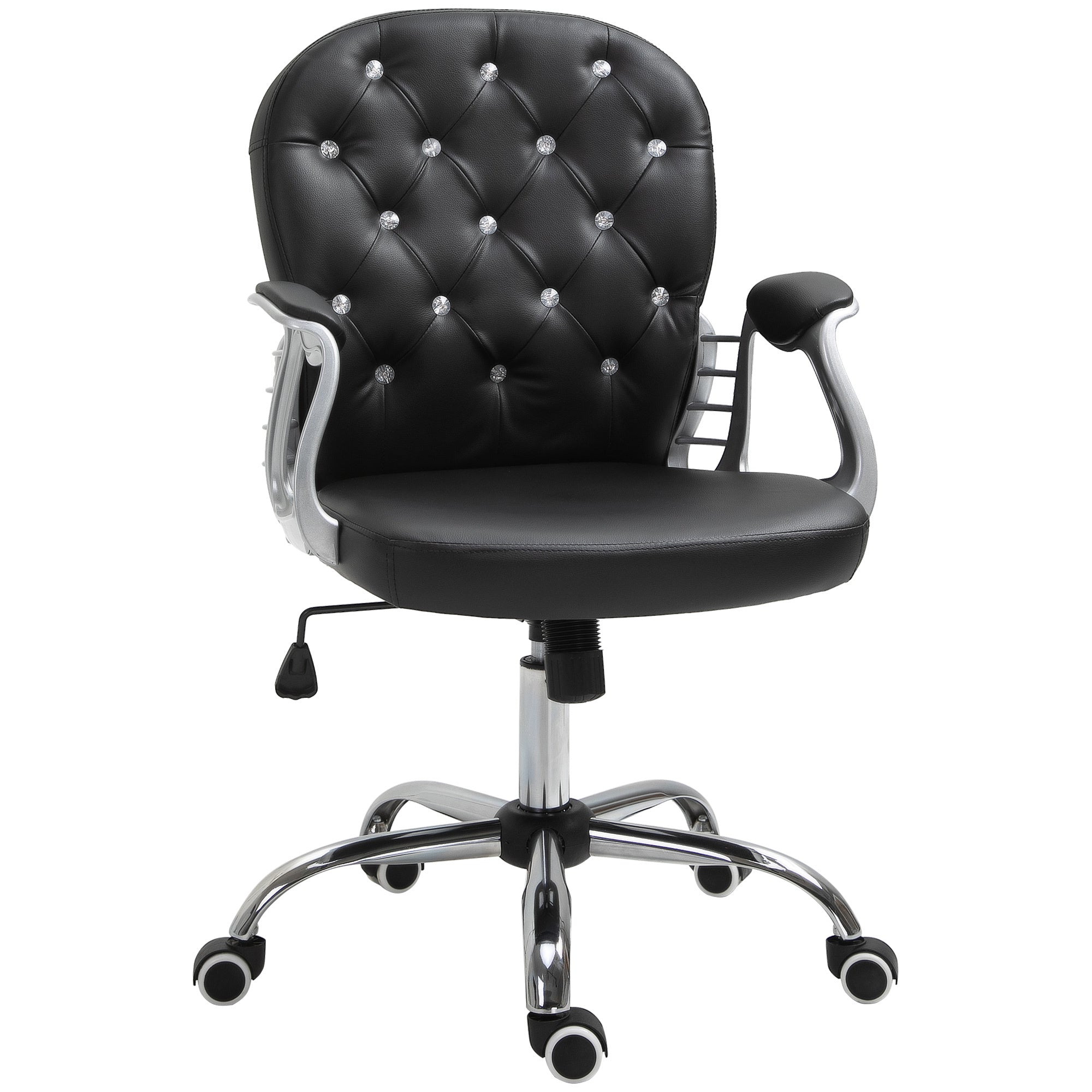 Black Button Tufted PU Leather Home Office Chair Adjustable Height Swivel Desk Chair - Platinum-Level Office Chairs