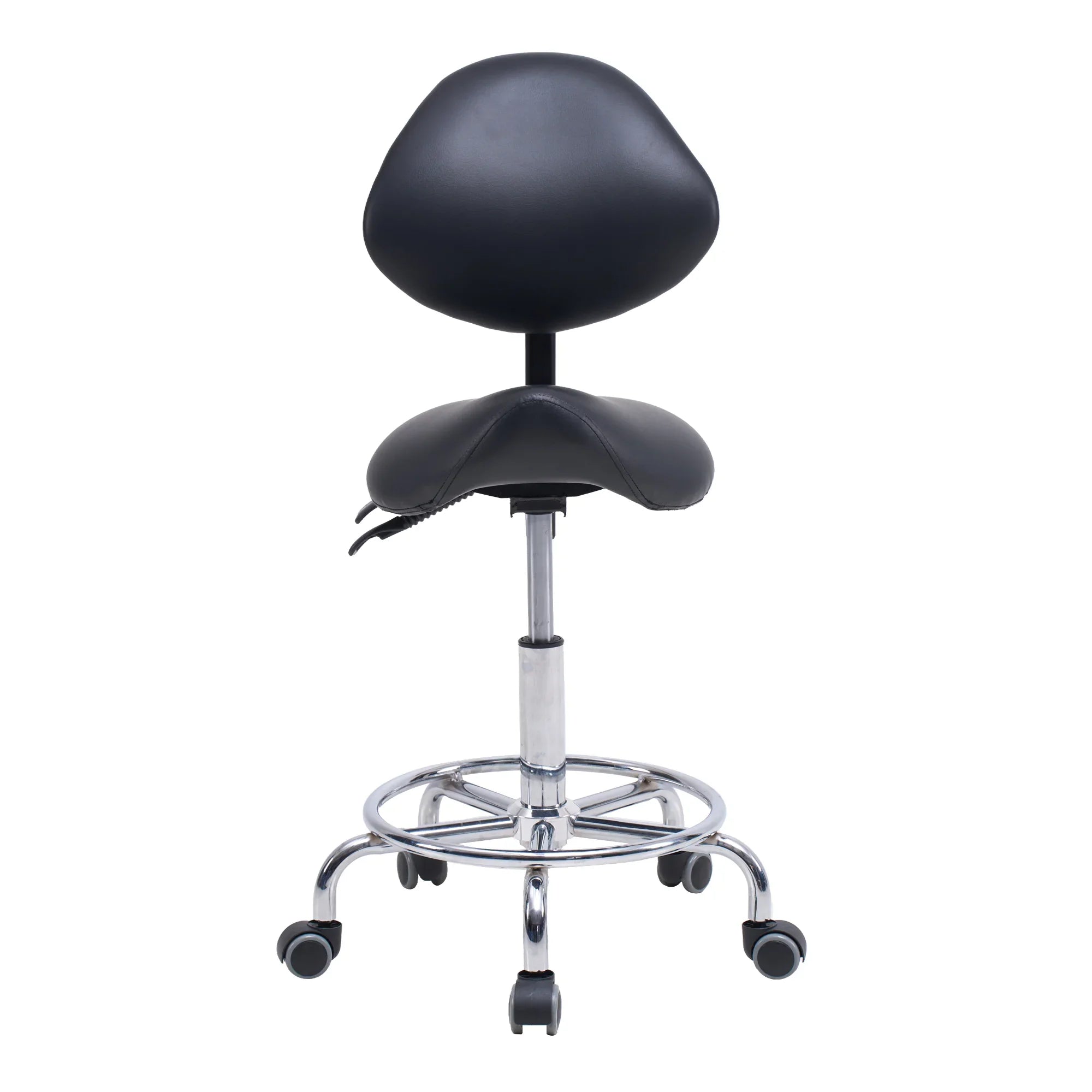Ergonomic Saddle Stool Chair With Backrest Swivel Hydraulic For Dental Office Black PU Leather by Platinum-Level Office Chairs