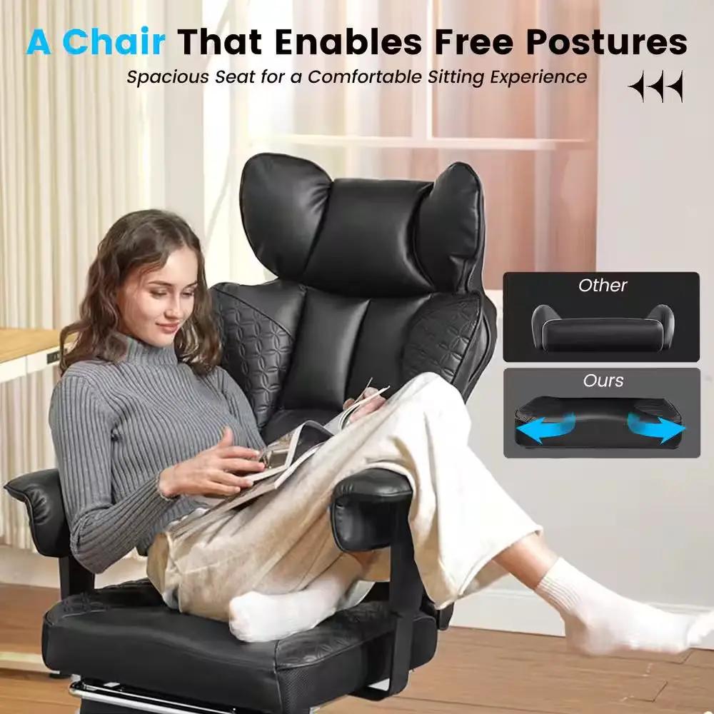 Big and Tall Faux Leather Office Chair with Deluxe Embossing Ergonomic Gaming Chair, Black