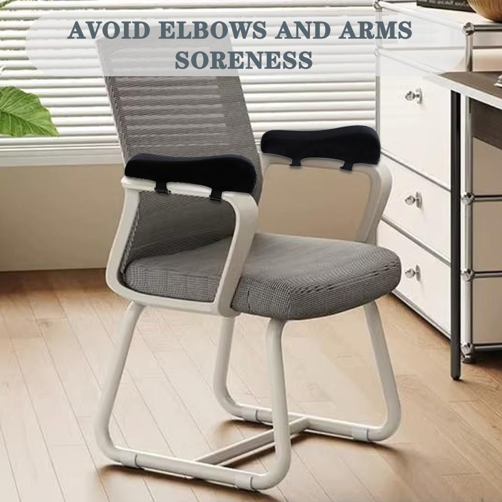 2 Pack Office Chair Armrest Pads Covers,Arm Rest Pad with Memory Foam Elbow Pillow for Forearm Pressure Relief, Arm Rest Covers for Office Chairs, Wheelchair, Comfy Gaming Chair (Black)