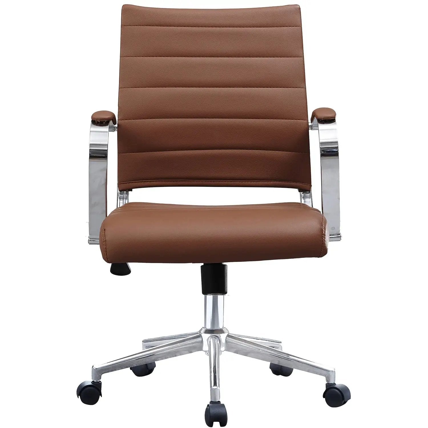 Black Office Chairs Mid Back Ribbed PU Leather Executive Task Work Conference with Arms Wheels Tilt Swivel Rolling