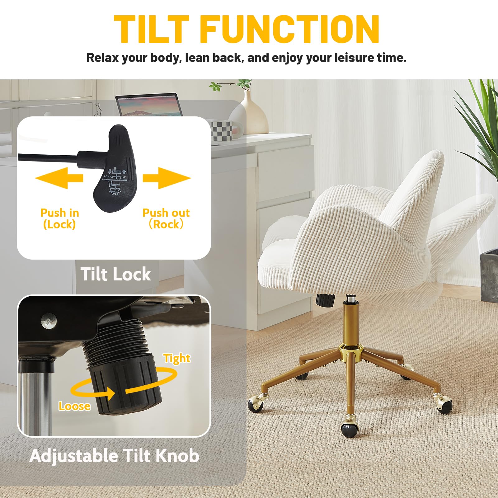 Nrizc Velvet Office Desk Chair, Upholstered Home Office Desk Chairs with Adjustable Swivel Wheels, Ergonomic Office Chair for Living Room, Bedroom, Office, Vanity Study (Beige) Platinum-Level Office Chairs