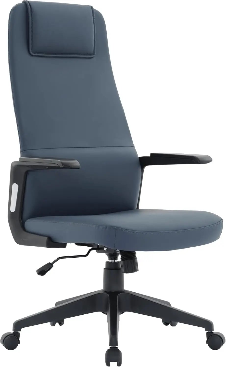 Leisuremod Ergonomic High-Back Leather Office Chair - Grey Swivel Desk Chair with Adjustable Height, Tilt, Padded Headrest & Double Wheel Casters, Comfortable for Home or Office