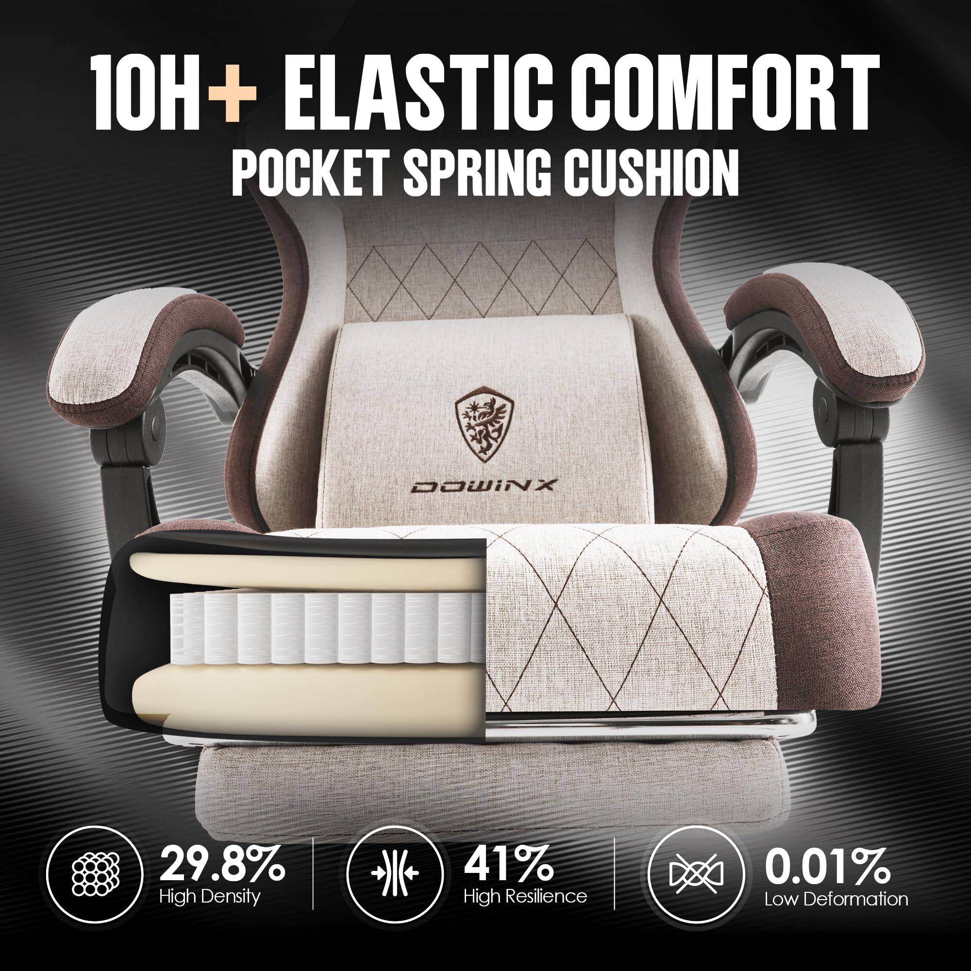 Dowinx High Back Ergonomic Gaming Chair with Massage and Footrest, Beige