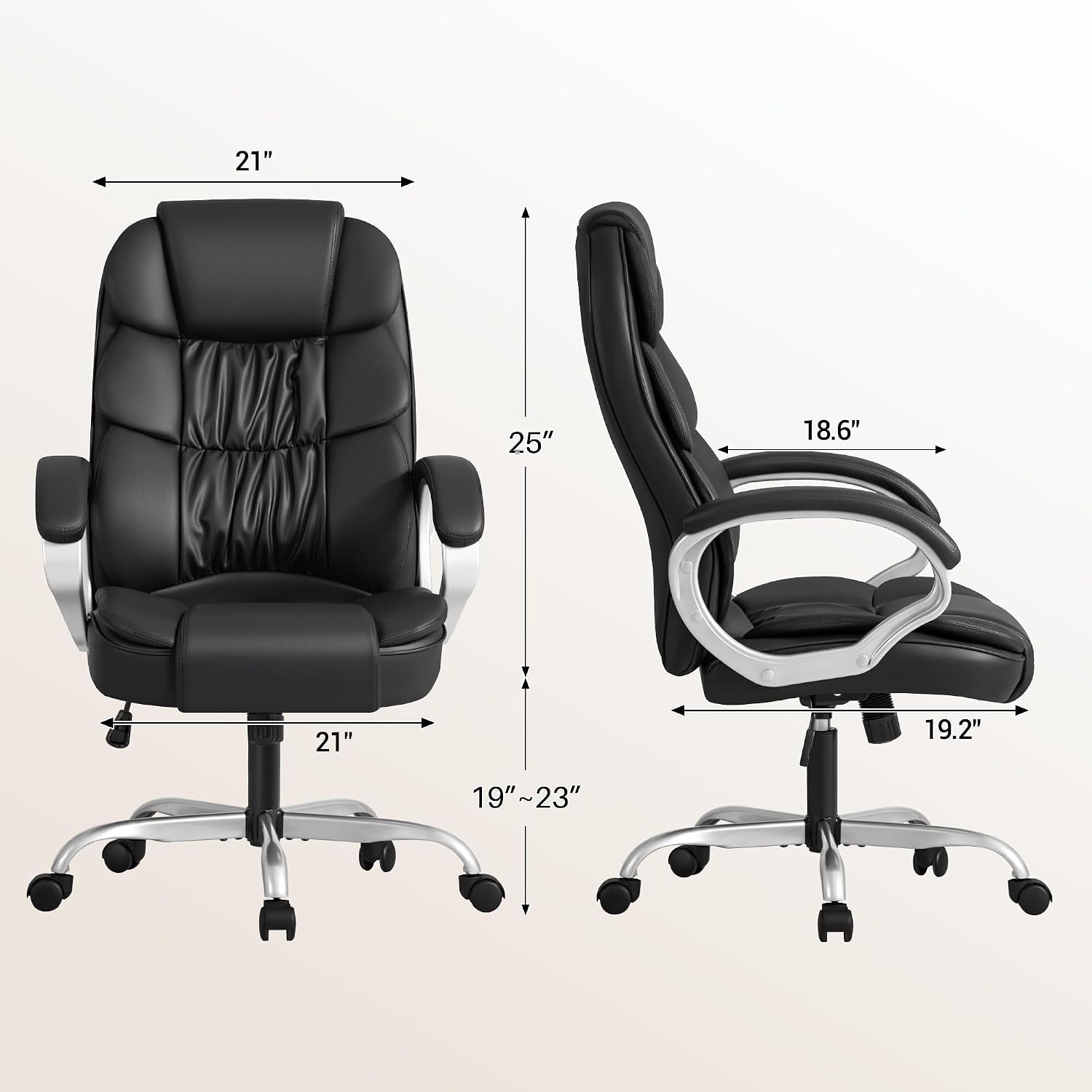 Homall Office Chair High Back Computer Desk Chair, PU Leather Adjustable Height Modern Executive Swivel Task Chair with Padded Armrests and Lumbar Support (Black)