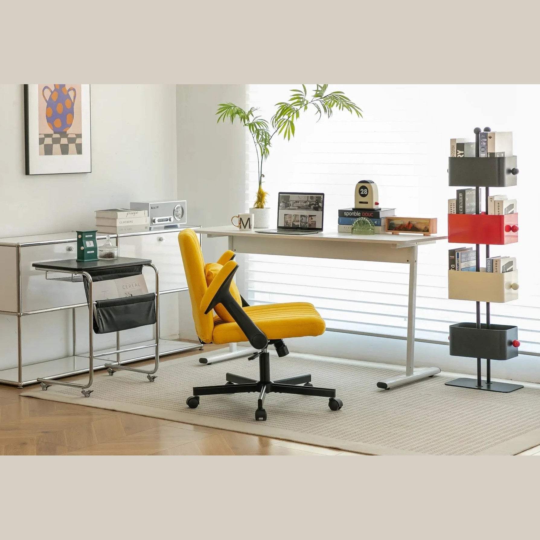 Yellow Linen Criss Cross Armrest Office Chair with Wheels - Ergonomic for Home Office, Work & Study by Platinum-Level Office Chairs