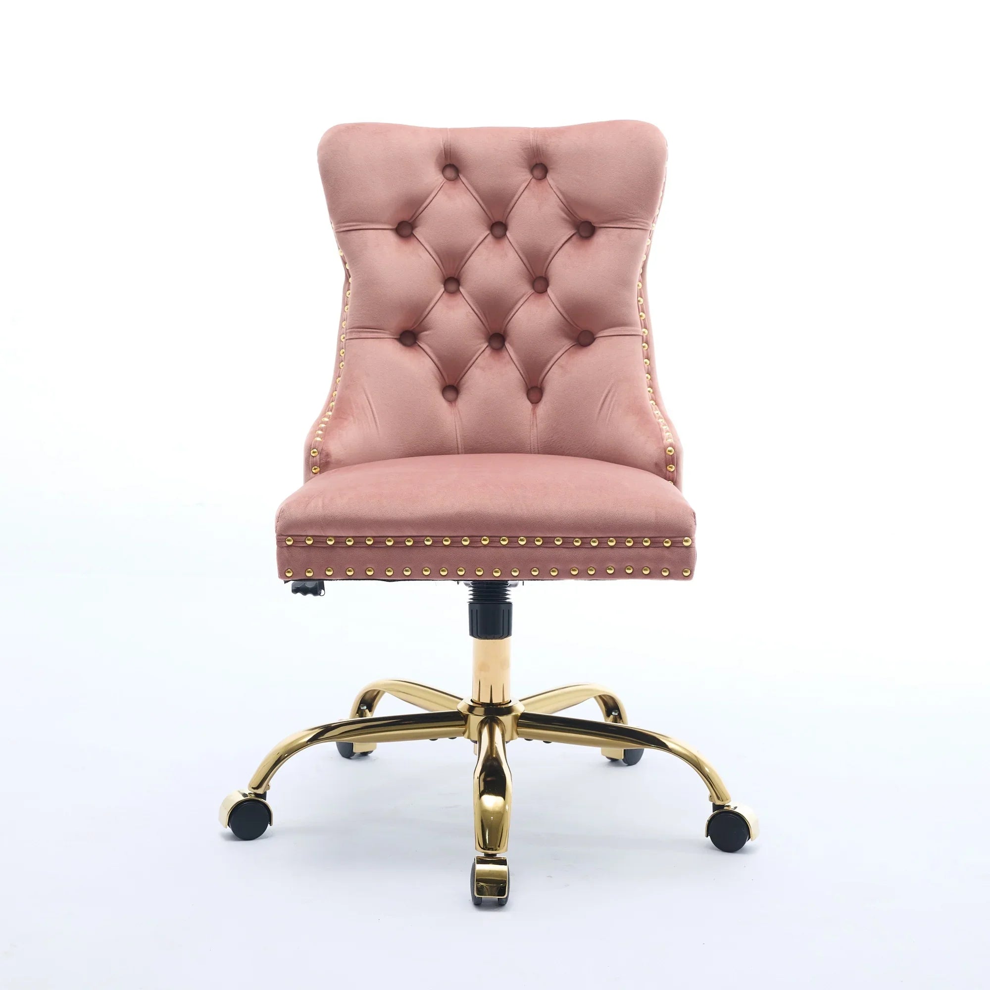 Velvet Tufted Pink Office Chair With Golden Base, Adjustable Swivel by Platinum-Level Office Chairs