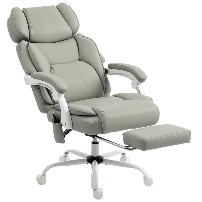 Heated Massage Reclining Office Chair with Footrest, Light Gray - Platinum-Level Office Chairs
