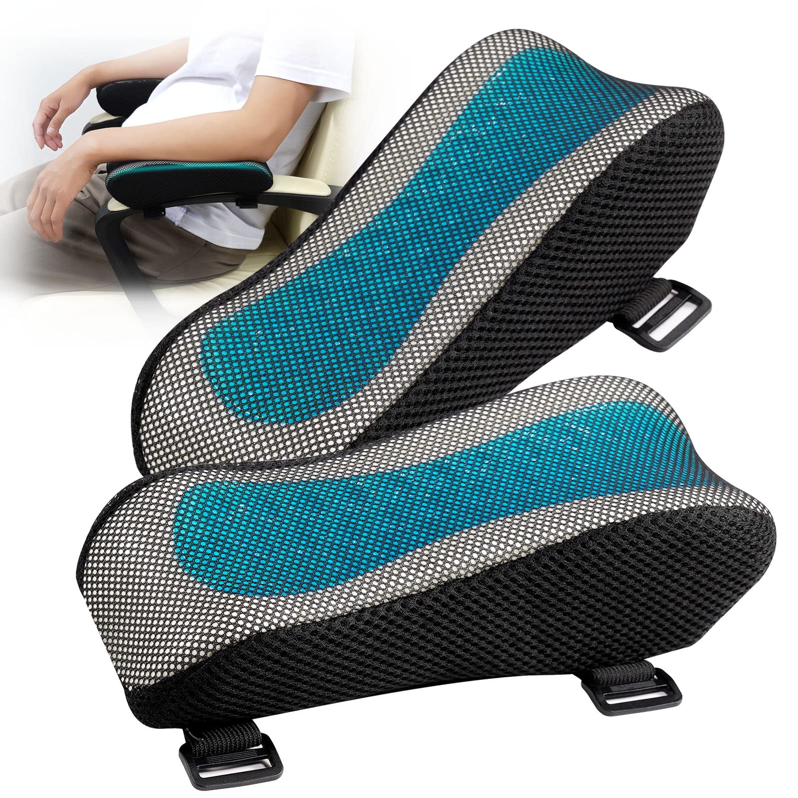 Cooling Gel Memory Foam Armrest Pads for Office Chair Ergonomic 2 Pack