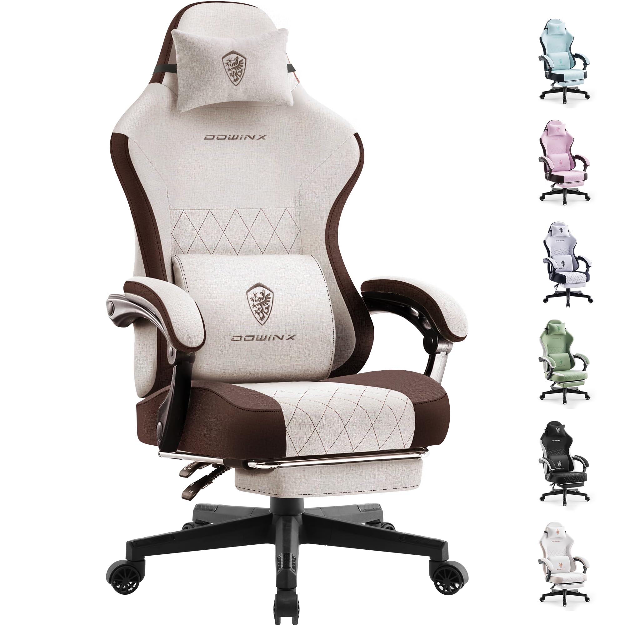Dowinx Gaming Chair with Pocket Spring Cushion, High Back Ergonomic 360° Swivel Chair for Office Gaming, Massage Lumbar Support with Footrest for Adults, 300LBS Capacity, Beige for Office Gaming Platinum-Level Office Chairs