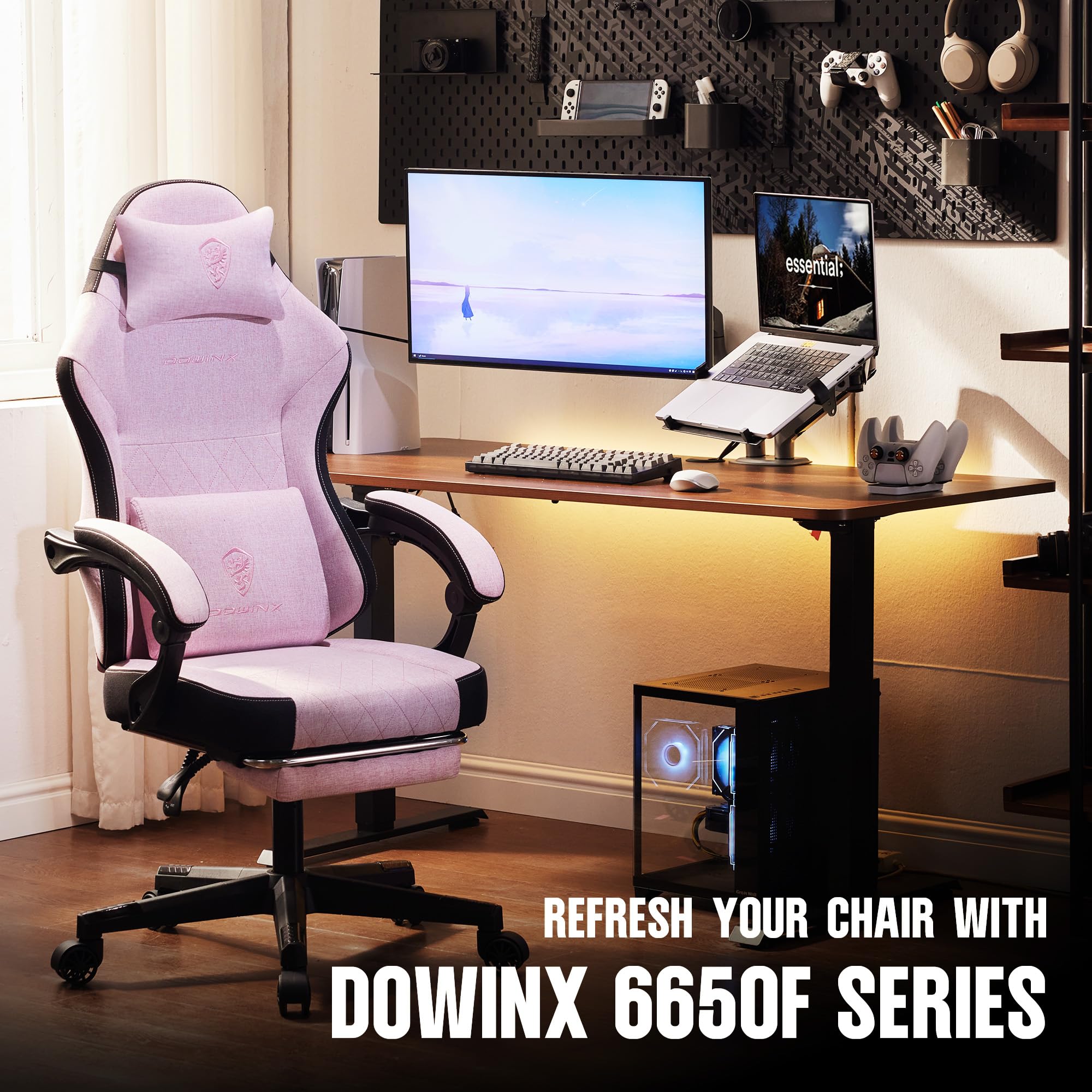 Dowinx High Back Ergonomic Gaming Chair with Massage and Footrest, Beige