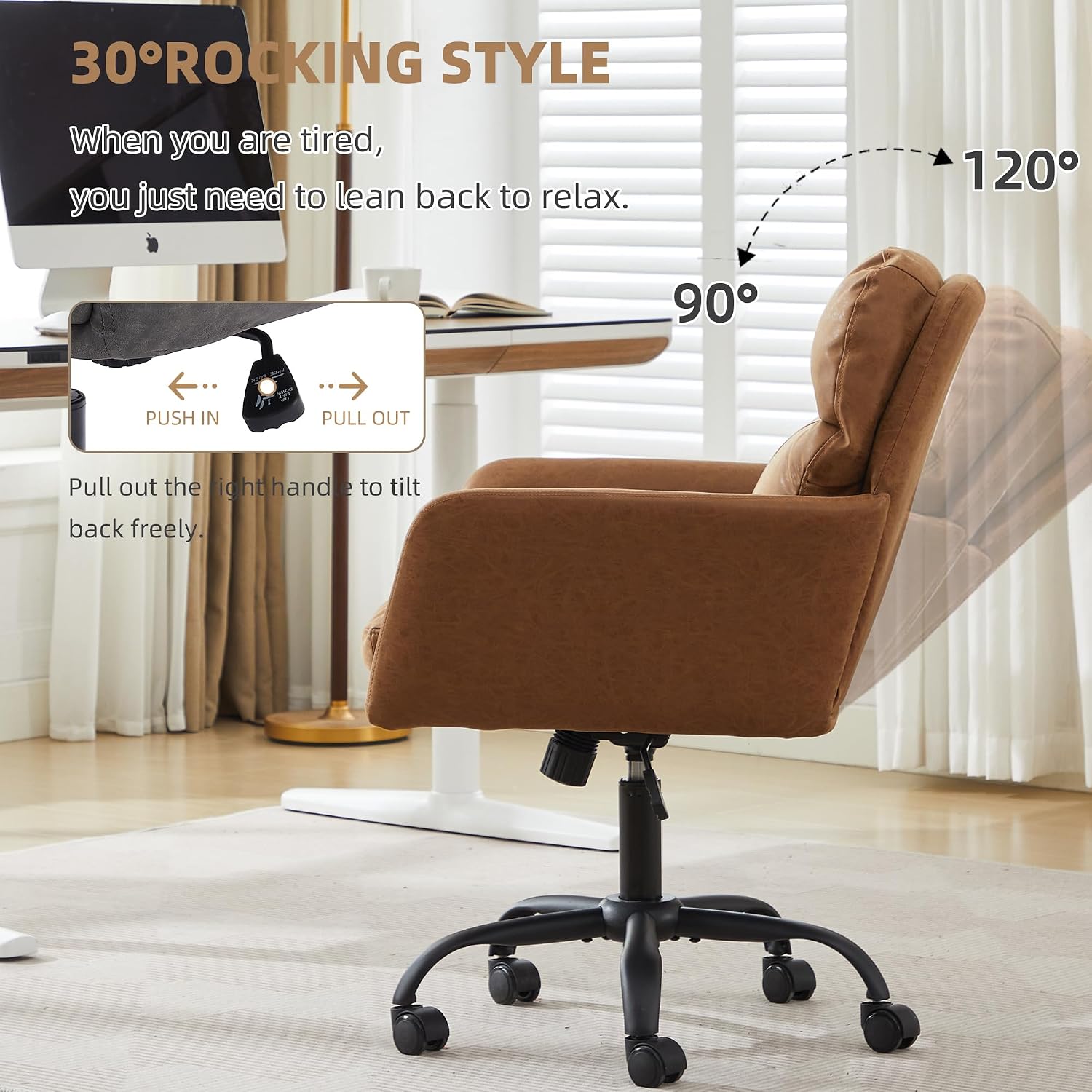 Brown PU Leather Office Chair, Adjustable Height