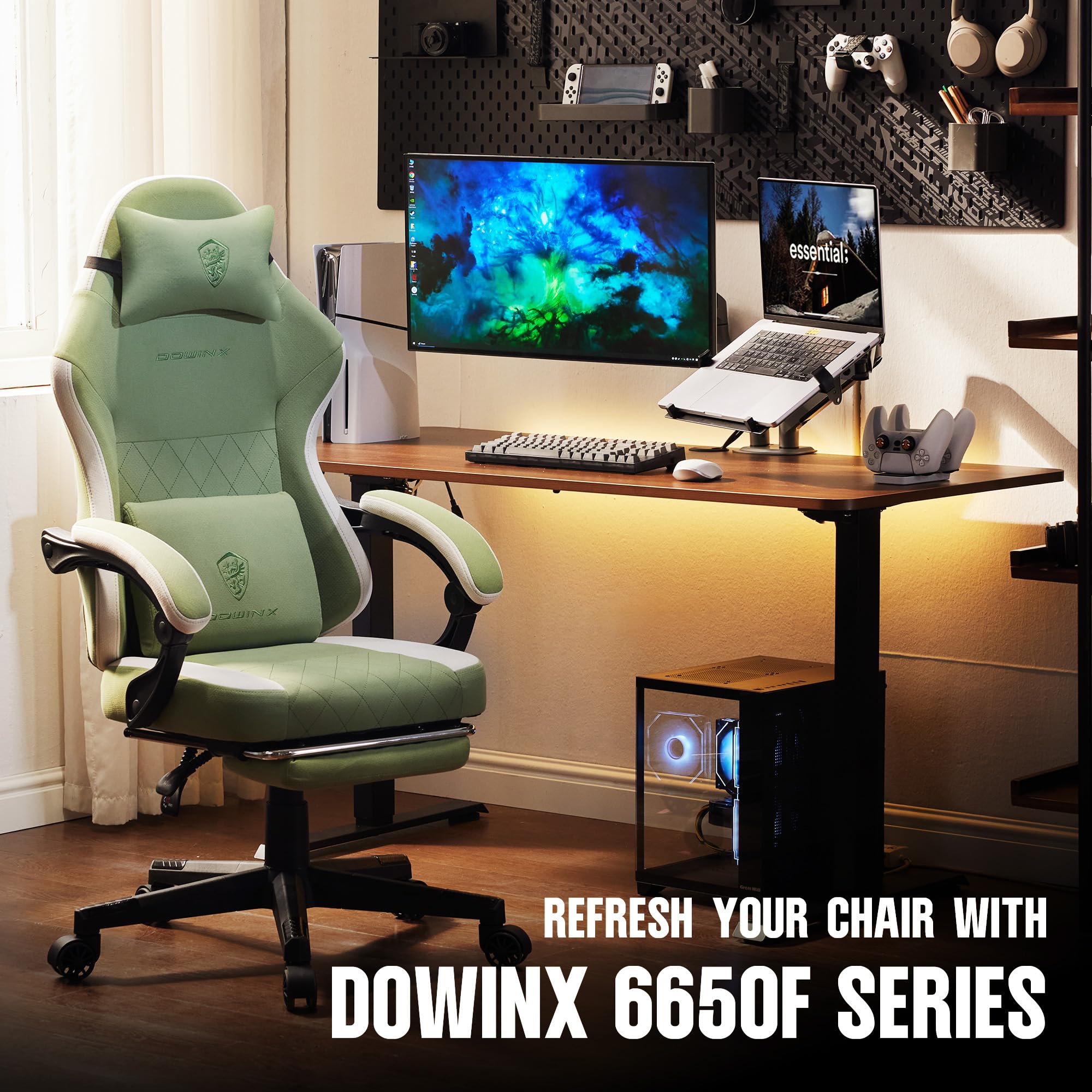 Dowinx High Back Ergonomic Gaming Chair with Massage and Footrest, Beige
