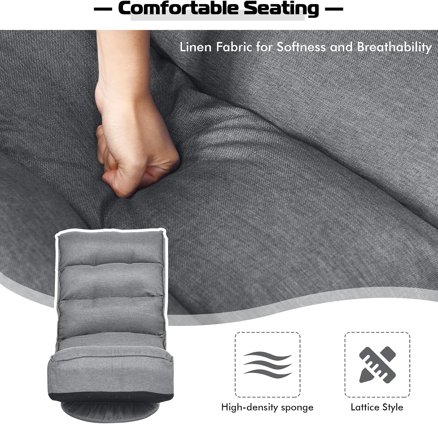 Gray Swivel 360 Degree Folding Linen Floor Gaming Chair - Platinum-Level Office Chairs