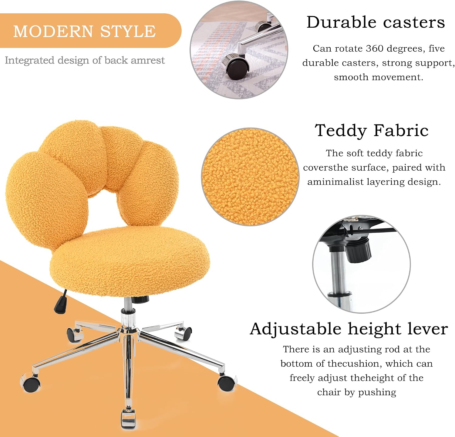 Teddy Fabric Adjustable Swivel Office Chair, Yellow - Platinum-Level Office Chairs