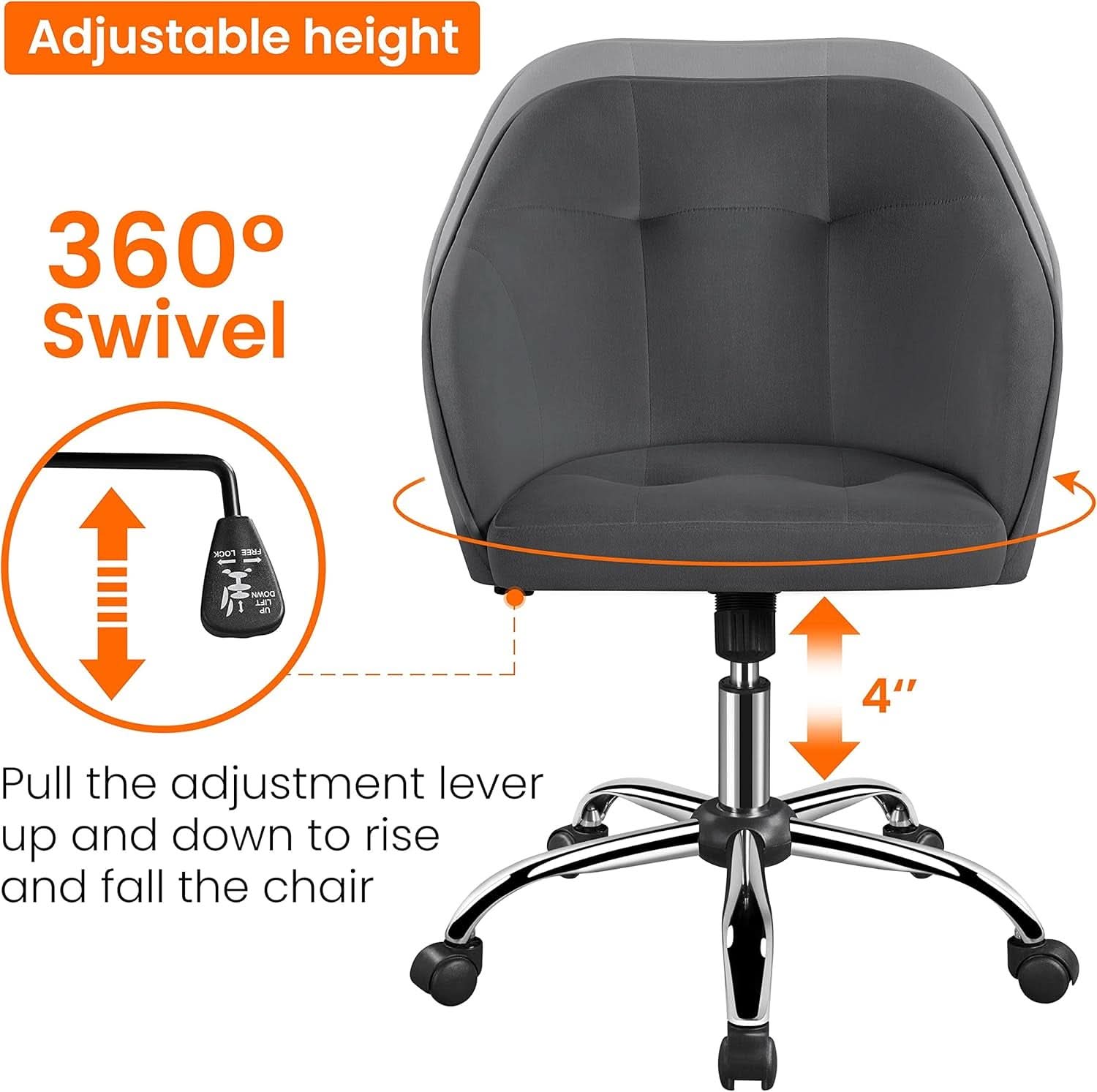 Grey Velvet Office Chair with Armrests and Large Seat - Platinum-Level Office Chairs