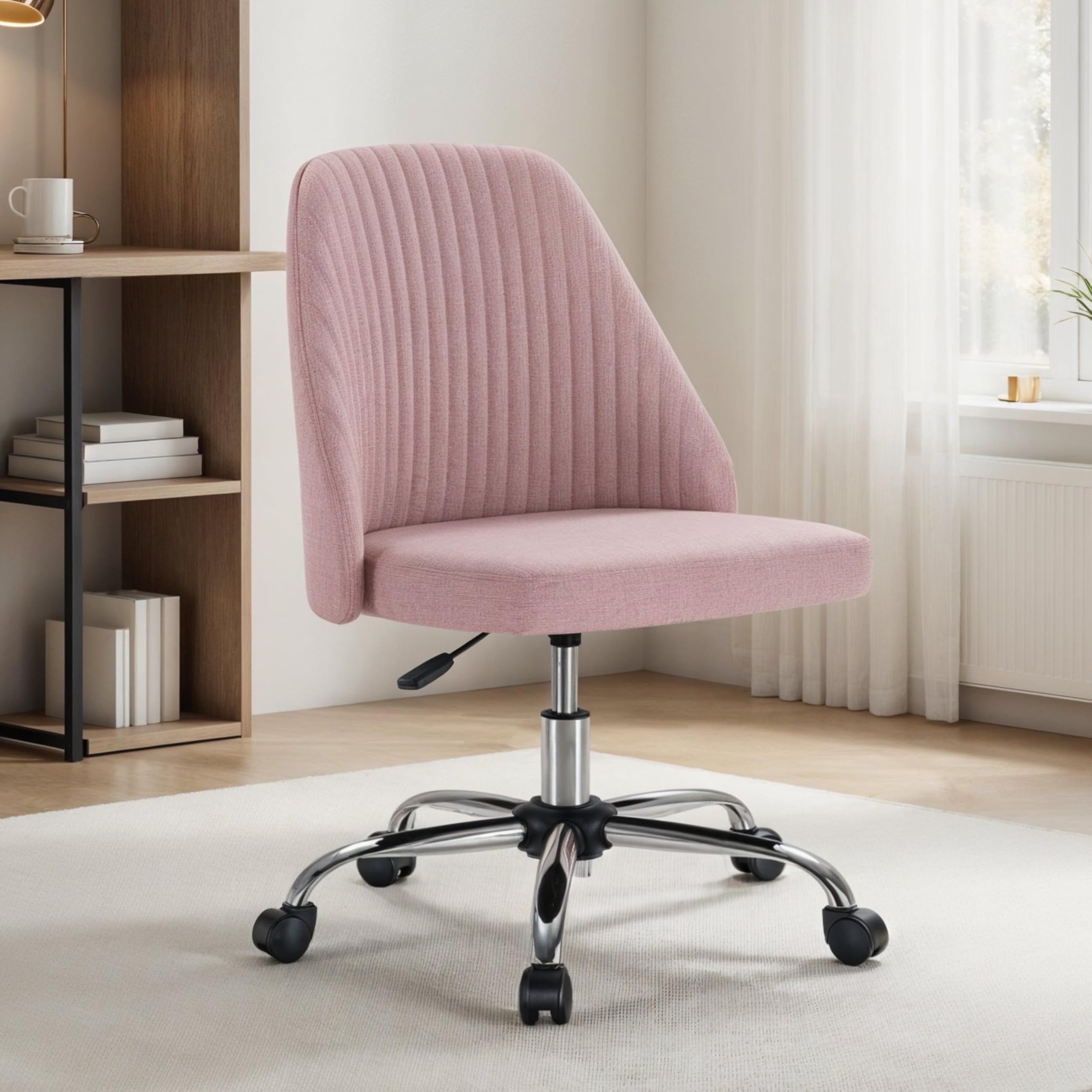 Deluxe Armless Office Chair Pink Swivel Vanity Height Adjustable