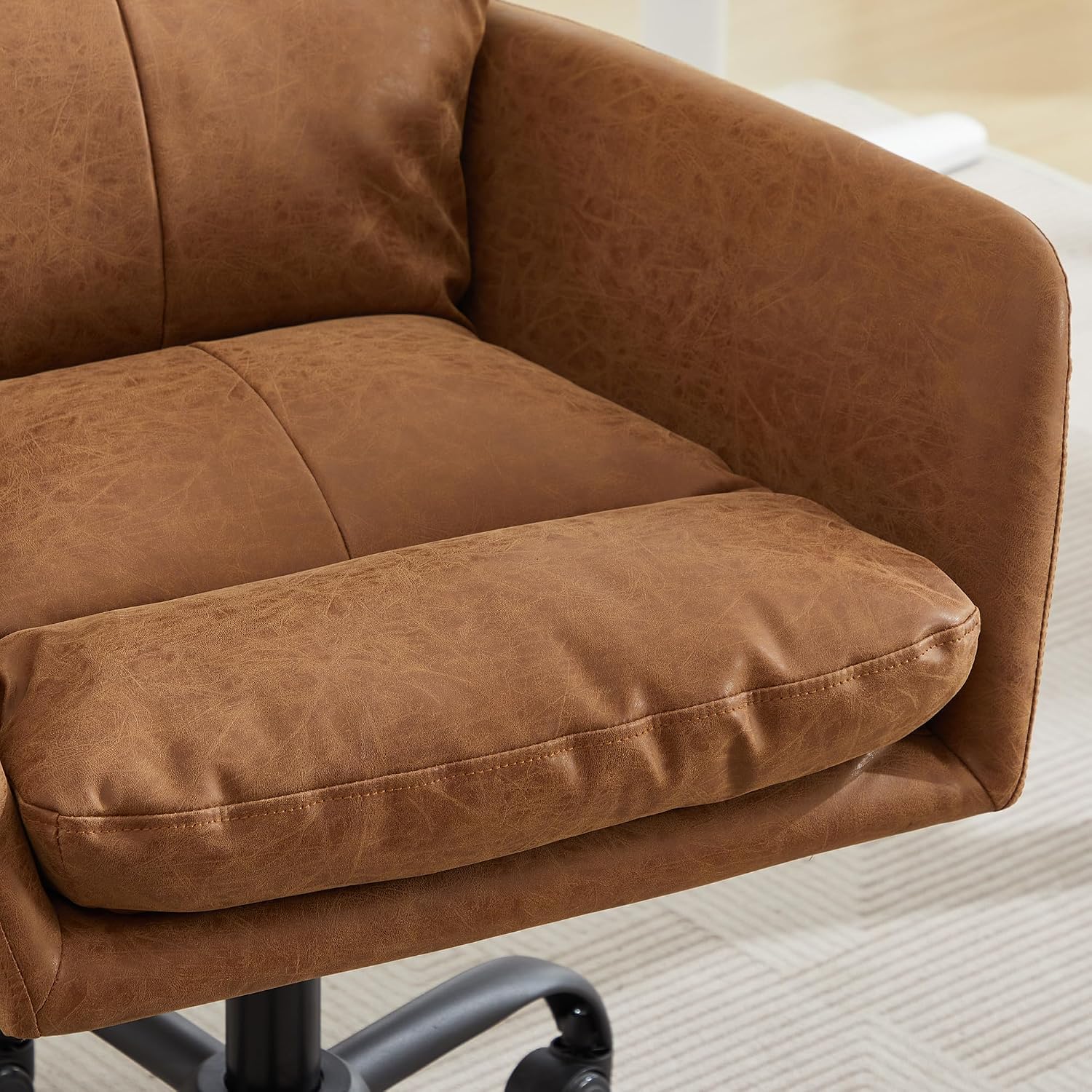 Brown PU Leather Office Chair, Adjustable Height