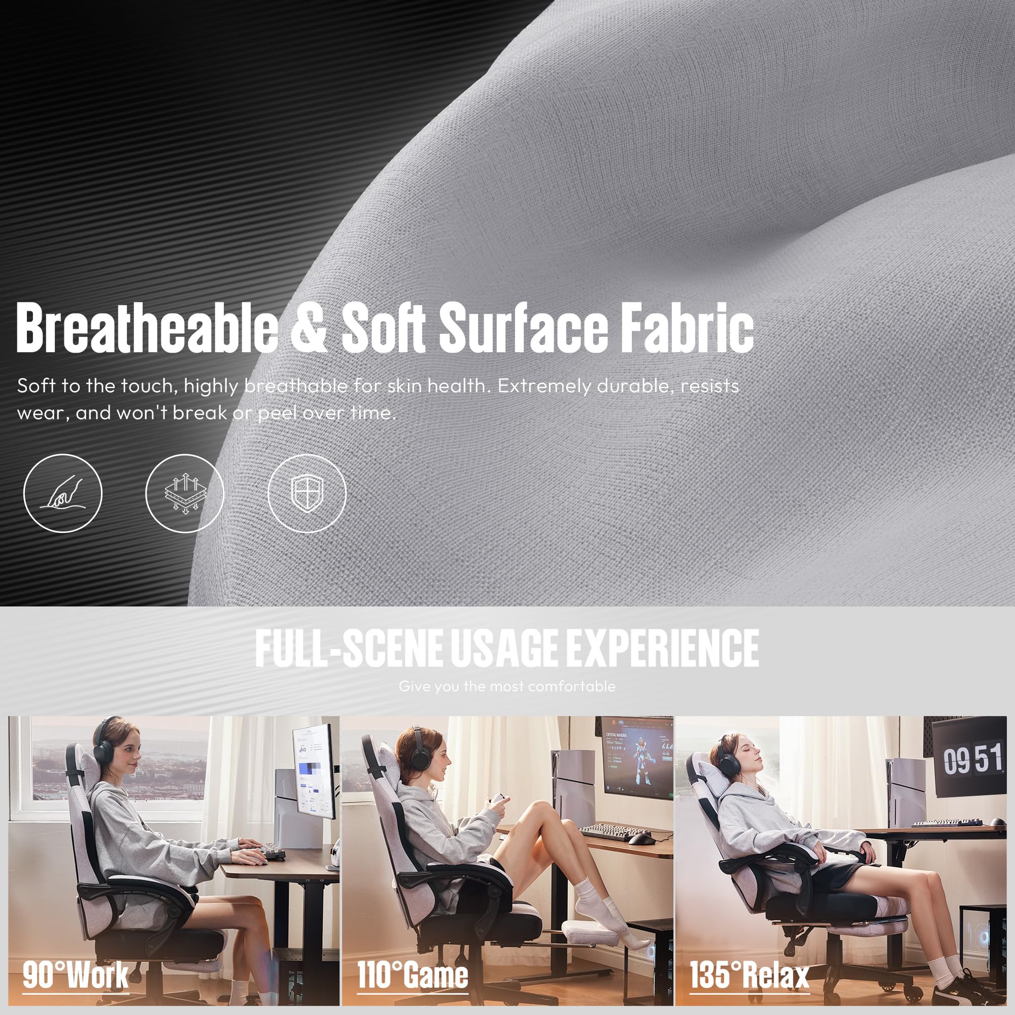 Dowinx Gaming Chair with Pocket Spring Cushion, High Back Ergonomic 360° Swivel Chair for Office Gaming, Massage Lumbar Support with Footrest for Adults, 300LBS Capacity, Beige for Office Gaming Platinum-Level Office Chairs